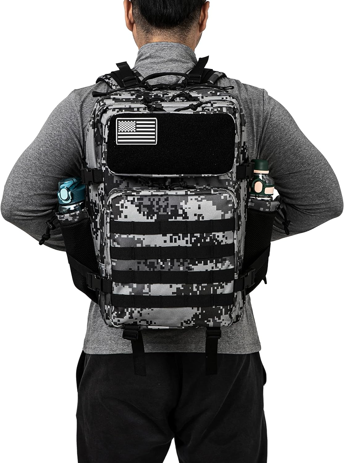 45L Military Tactical Backpack For Men Molle  Out Bag Hiking Rucksack With Bottle Holder