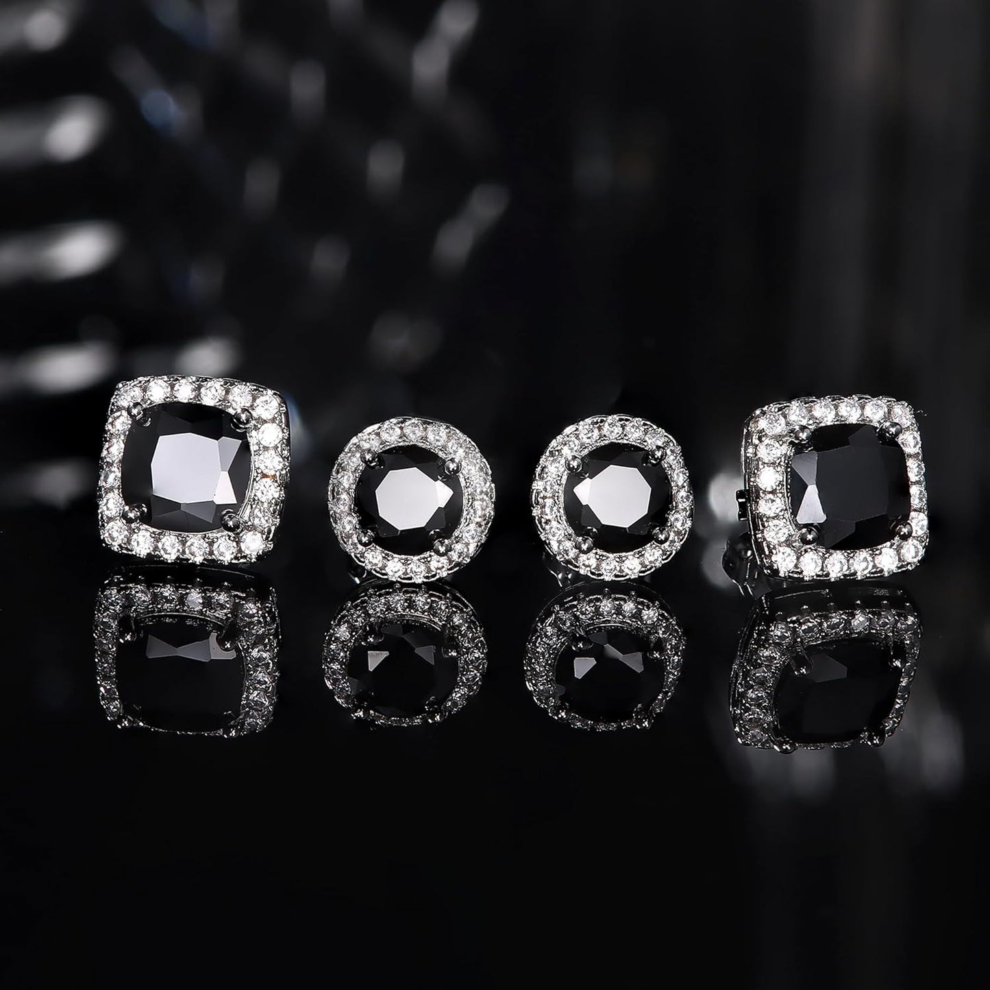 Hayoso 18K Gold Plated Halo Stud Earrings 925 Sterling Silver Cubic Zirconia Stud Earrings Round Square Diamonique Stud