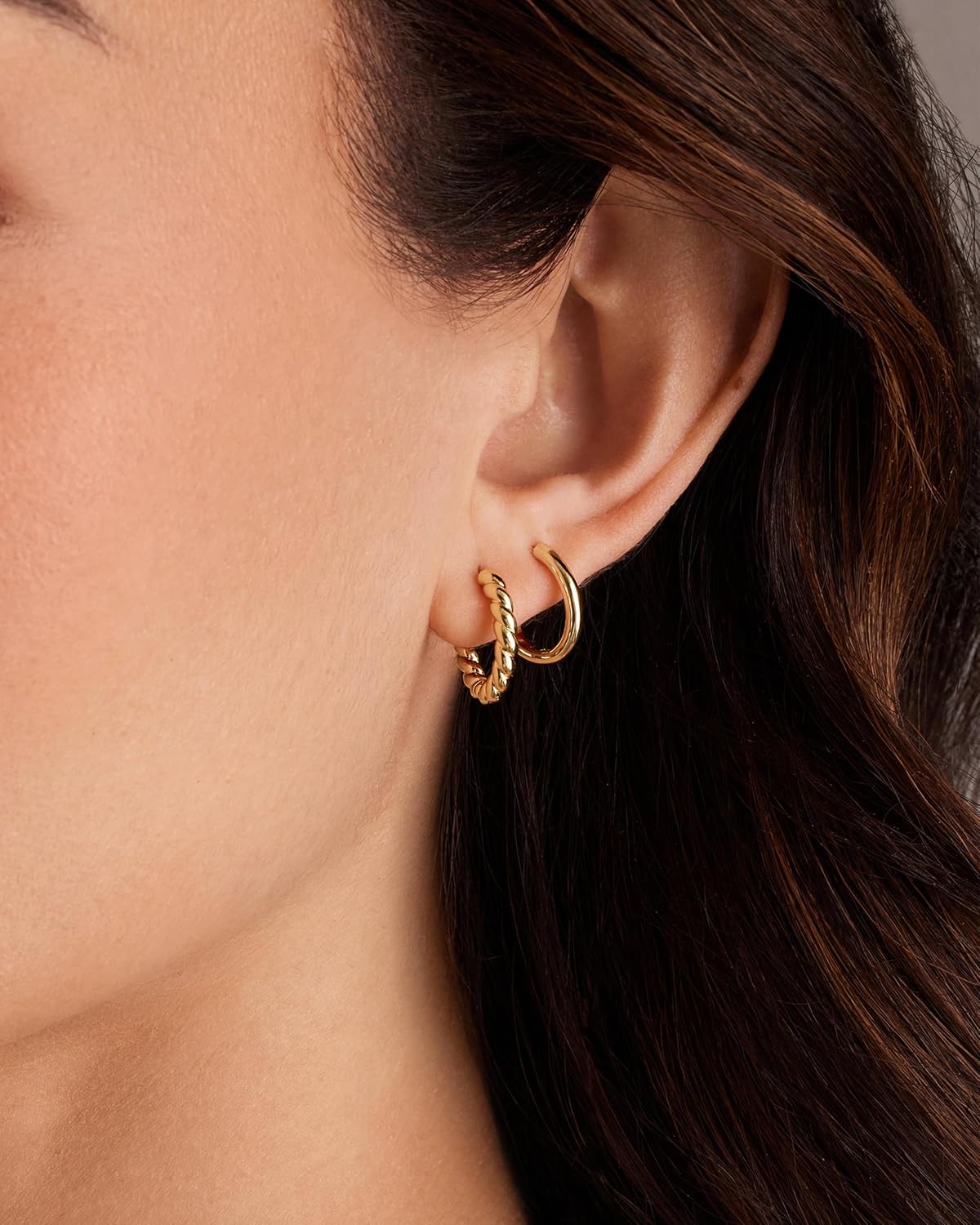 14K-18K Yellow Gold Plated Sterling Silver Posts Three Pairs Small Hoop Earrings for Women - Statement Gold Hoop Earrings Set