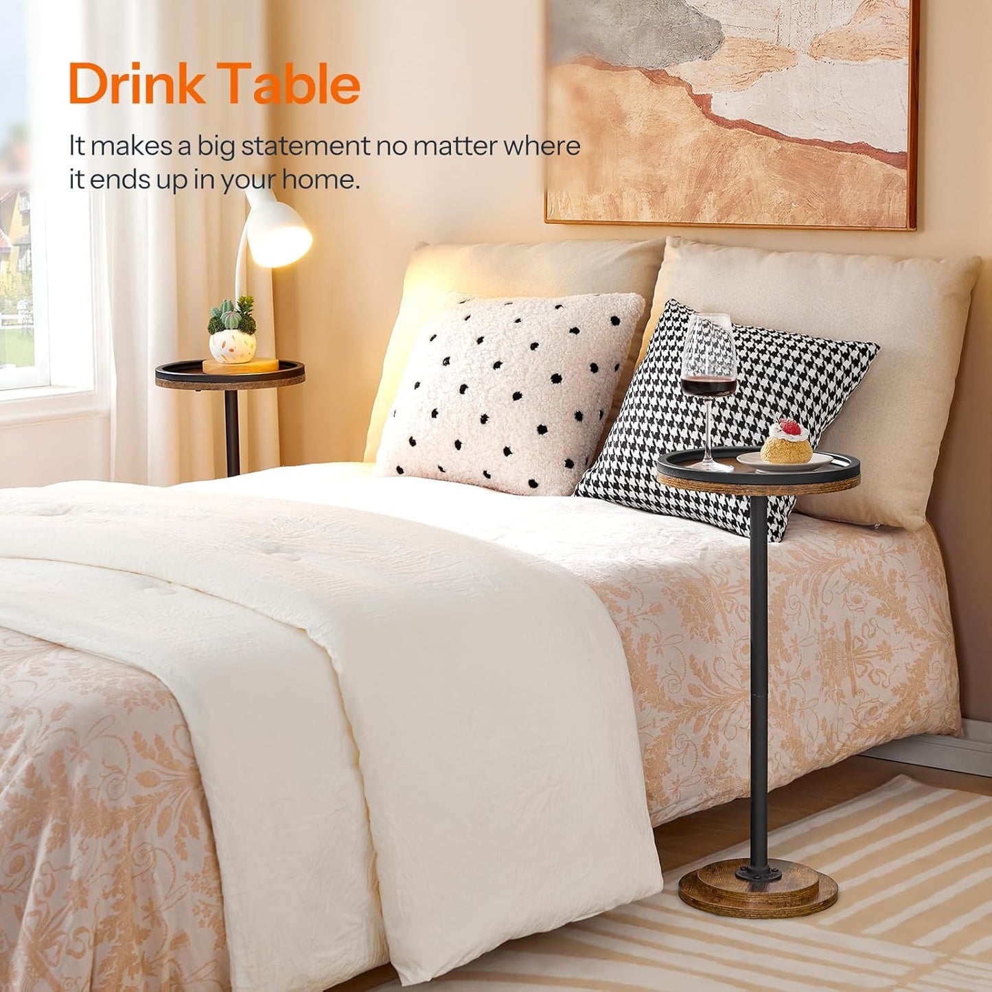 Small Side Tables, Set of 2, Round Coffee Drink Martini Tables with Pedestal for Small Spaces in Living Room