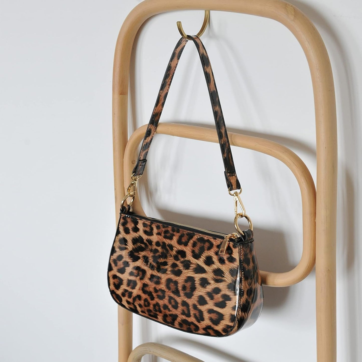 Leopard  Women Shoulder Bag Glossy Patent Vegan Leather Crossbody Bag Clutch Purse