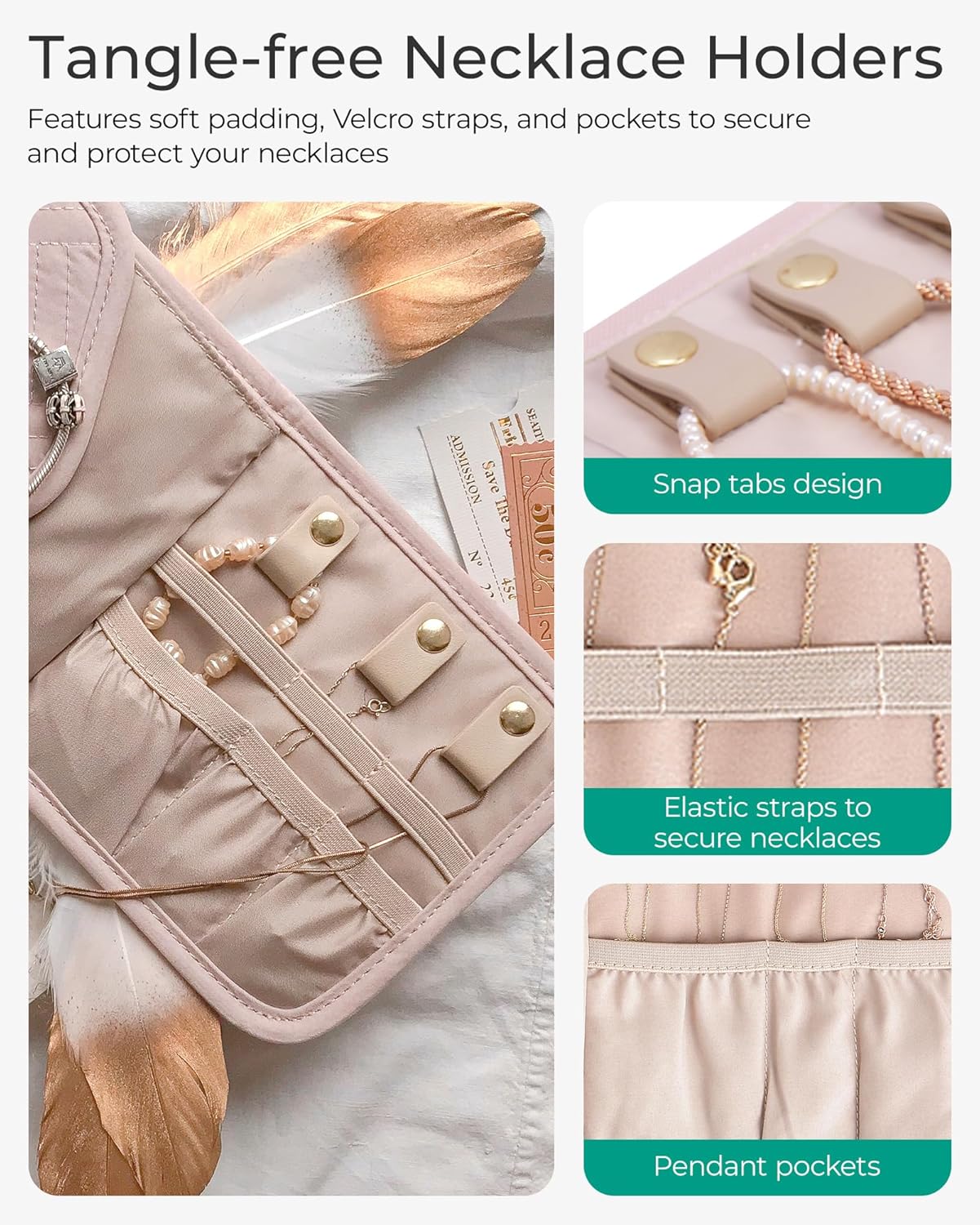 Travel Jewelry Organizer Case Foldable Small Jewelry Roll for Journey Rings, Necklaces, Earrings, Bracelets,Mini