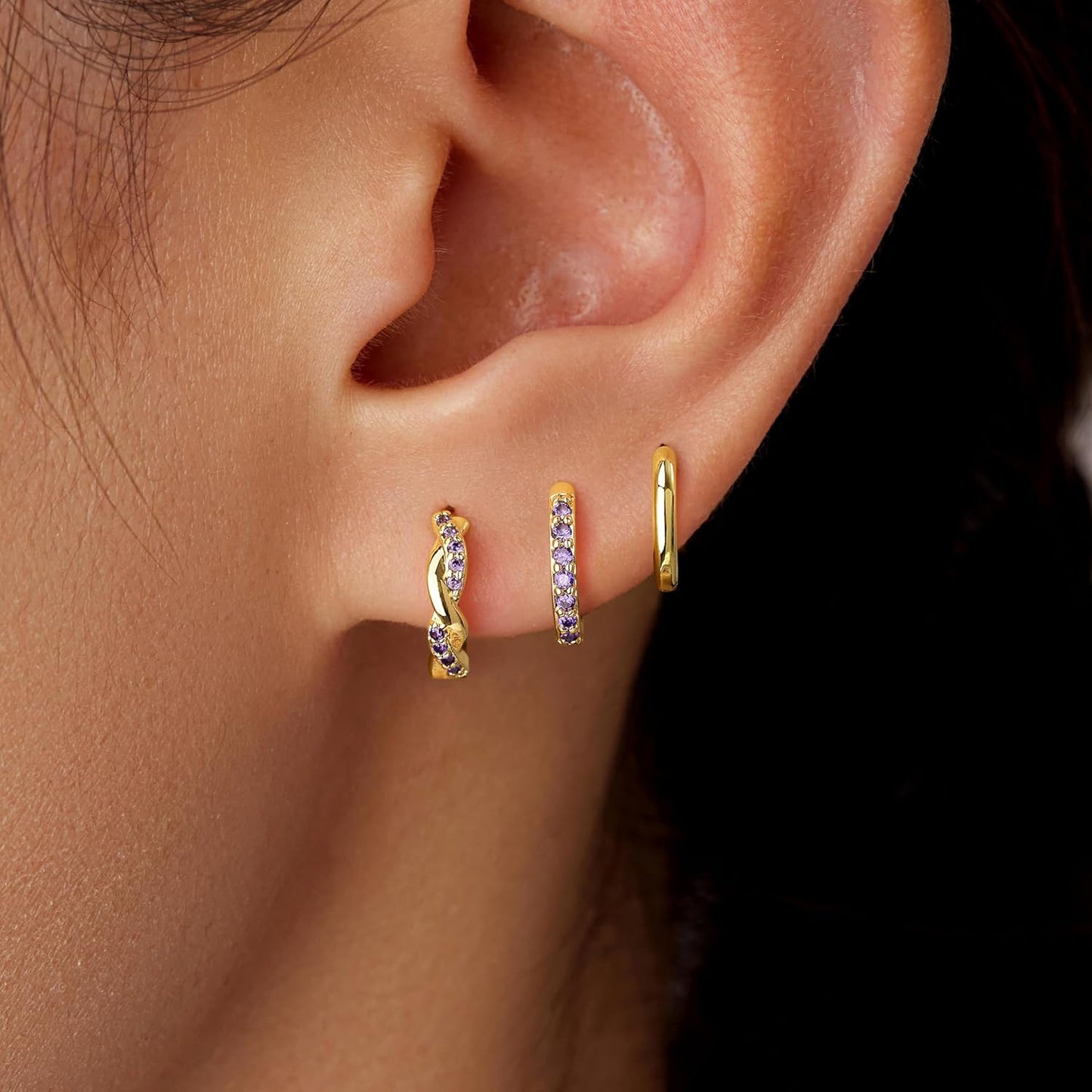 Inerney Gold Huggie Hoop Earrings Set for Women, Dainty Small Sterling Silver Earring Stacks Hypoallergenic Jewelry for Multiple Piercings