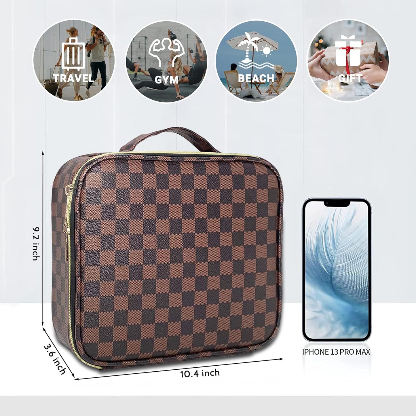 Checkered Makeup Bag, with Adjustable Partition, Cosmetic Bags for Women Toiletry Travel