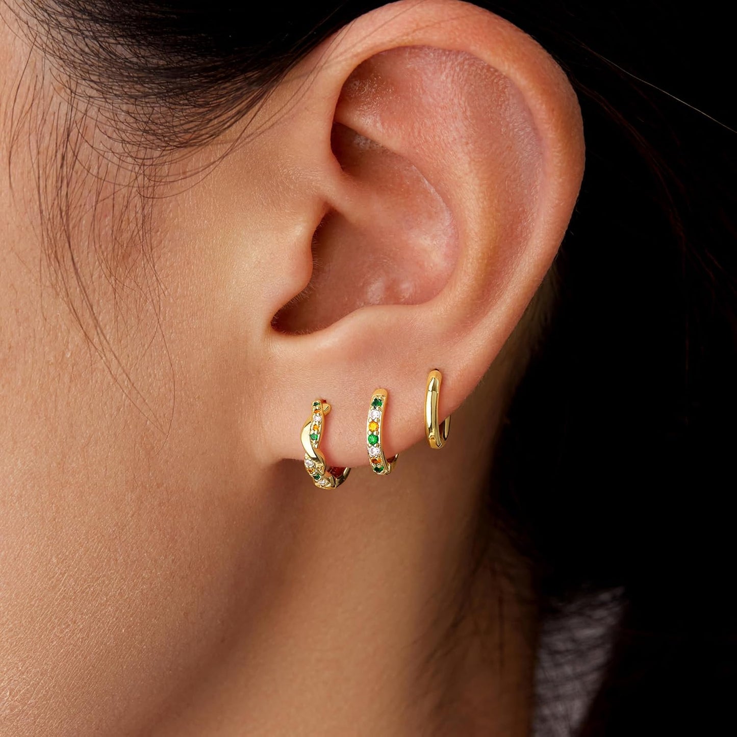Inerney Gold Huggie Hoop Earrings Set for Women, Dainty Small Sterling Silver Earring Stacks Hypoallergenic Jewelry for Multiple Piercings