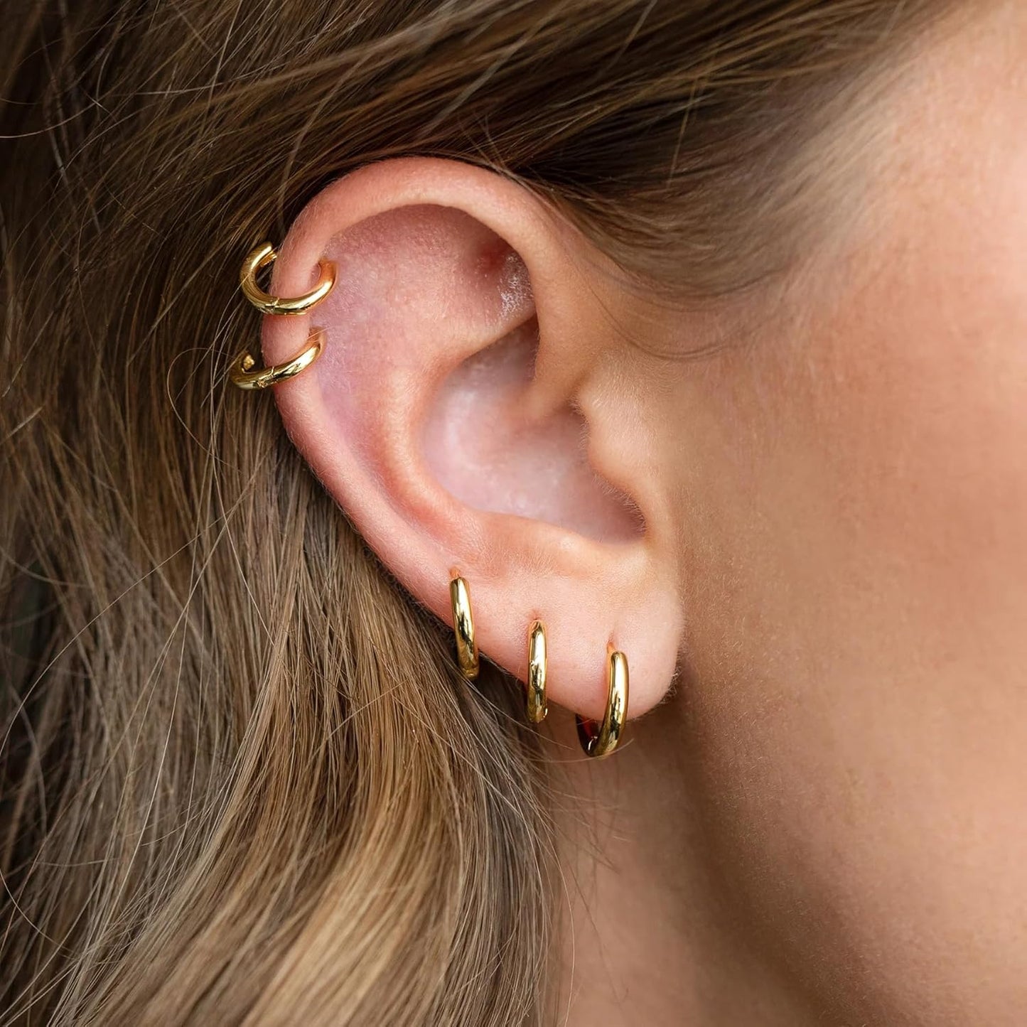 Small Gold Huggie Hoop Earrings Set for Women Men Hypoallergenic 14K Plated Stack Cartilage Earrings, Multiple Piercing