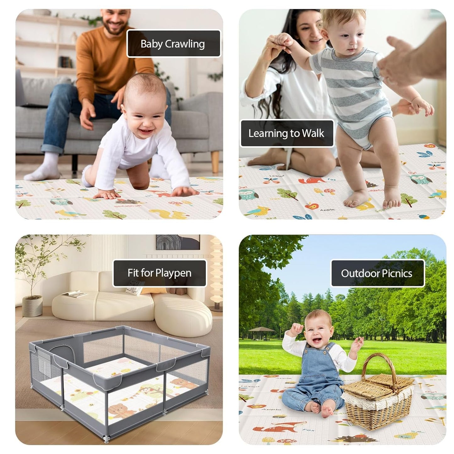 OMOMMD Baby Play Mat, 50 x 50 Inch Play Mat Perfect for Use Baby Playpen, Foldable Baby Foam Playmat for Floor, Portable Waterproof Activity PlayMats for Babies, Infants and Toddlers