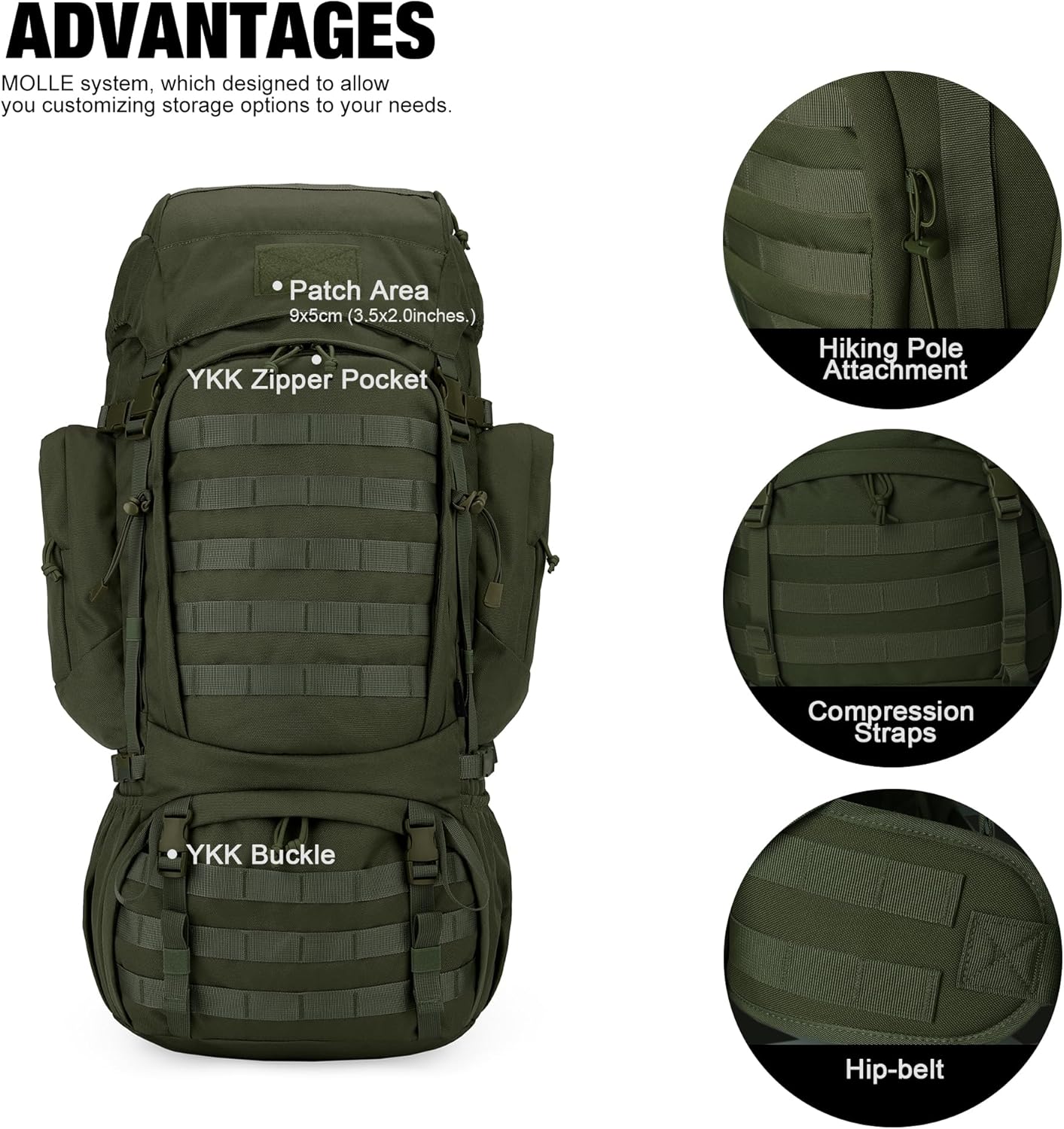60L Military Internal Frame Backpack for Hiking,Camping,Hunting,Rucksack Backpack with Rain Cover