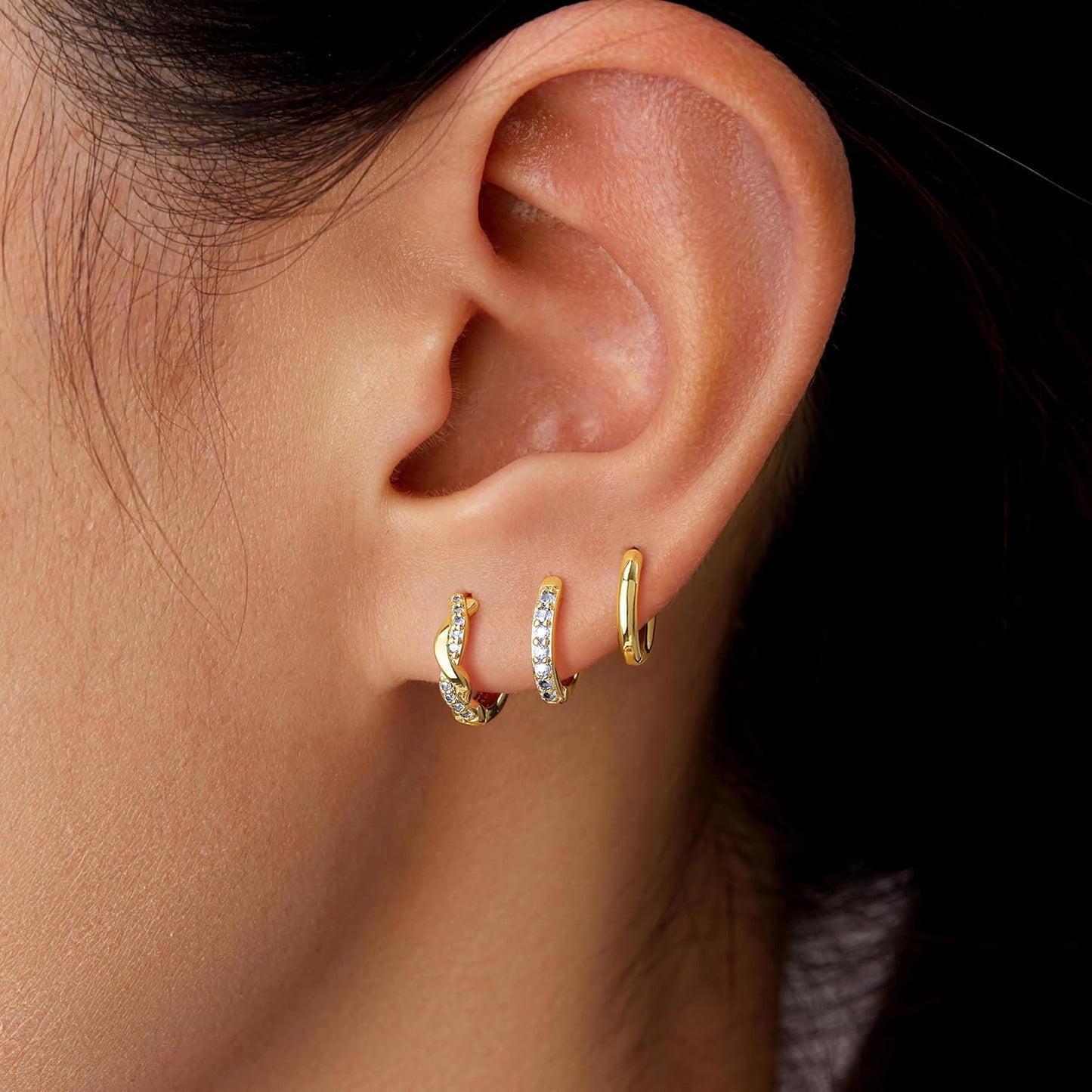 Inerney Gold Huggie Hoop Earrings Set for Women, Dainty Small Sterling Silver Earring Stacks Hypoallergenic Jewelry for Multiple Piercings