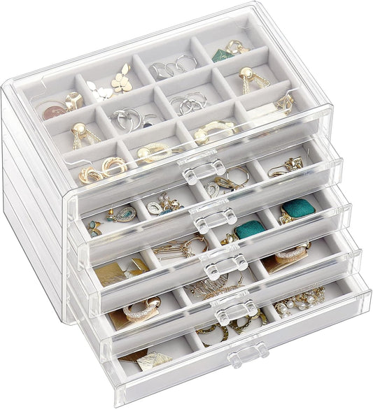 5 Layers Earring Holder Organizer Jewelry Box with 5 Drawers, Acrylic Clear Earring Case with