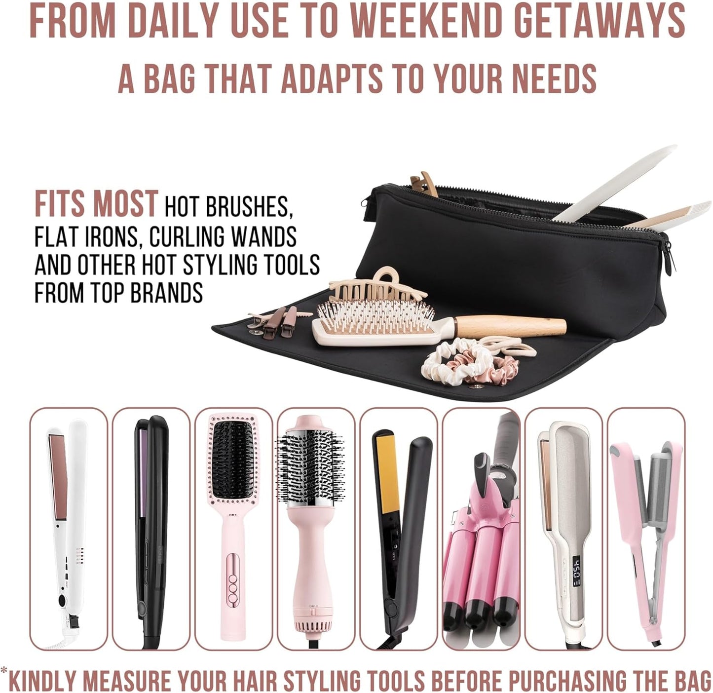 Hair Tools Travel Bag and Heat Resistant Mat ,  2-in-1 design, with Interior Pockets, Portable Organizer