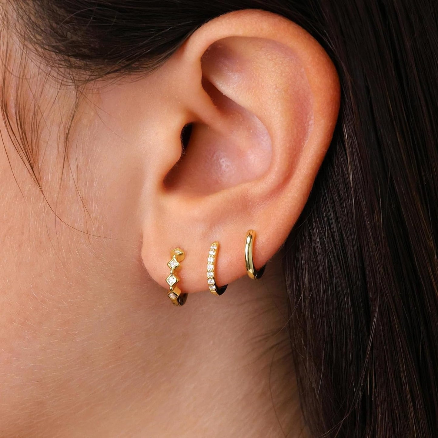 Gold Earrings for Women, 14k Gold Plated Dangle Huggie Earrings for Women Trendy Dainty Gold Hoop Earring Stacks  Pearl Chain Drop Cartilage