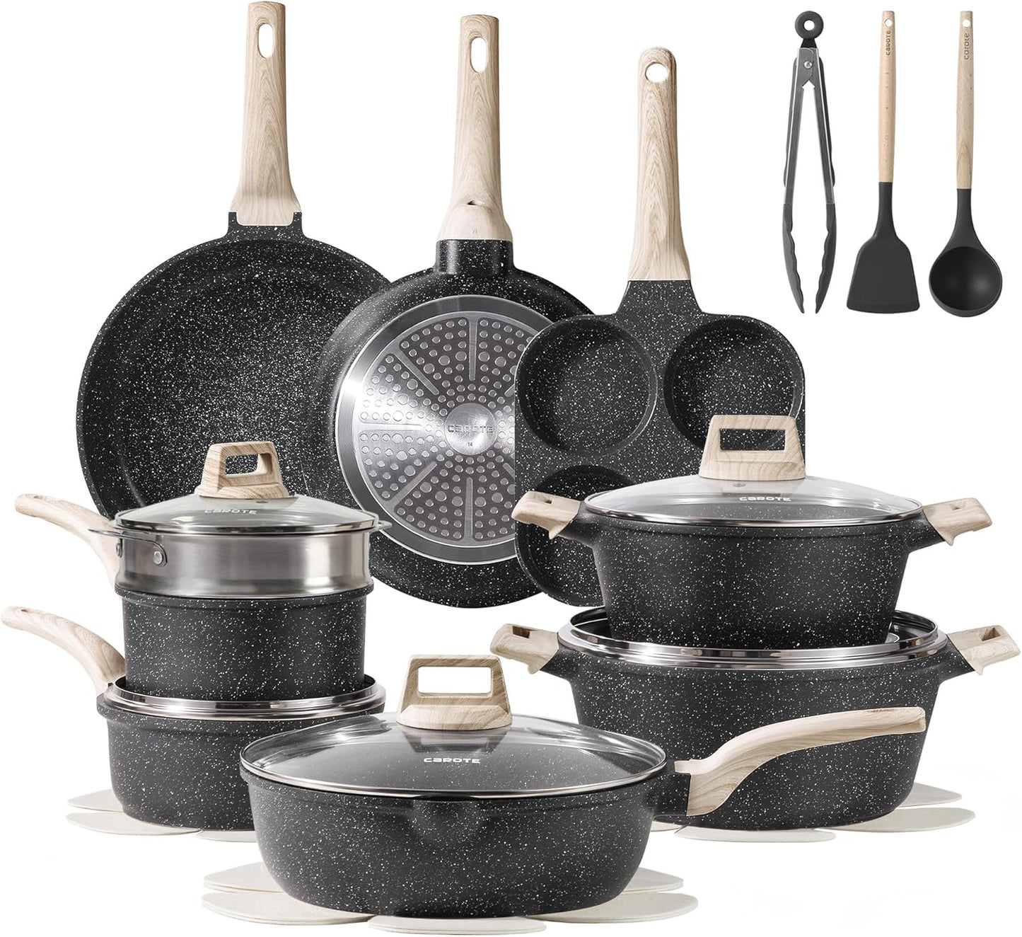 21-Pc White Granite Nonstick Pot and Pan Set for Induction Cooktops