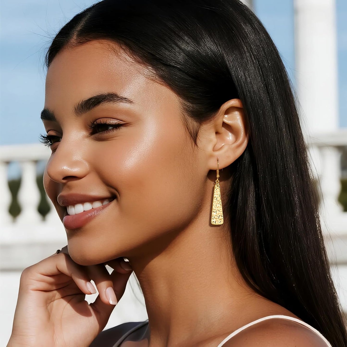 925 Sterling Silver Dangle Earrings for Women, 14K Gold Plated French Leverback Earrings, Hypoallergenic Lightweight Statement