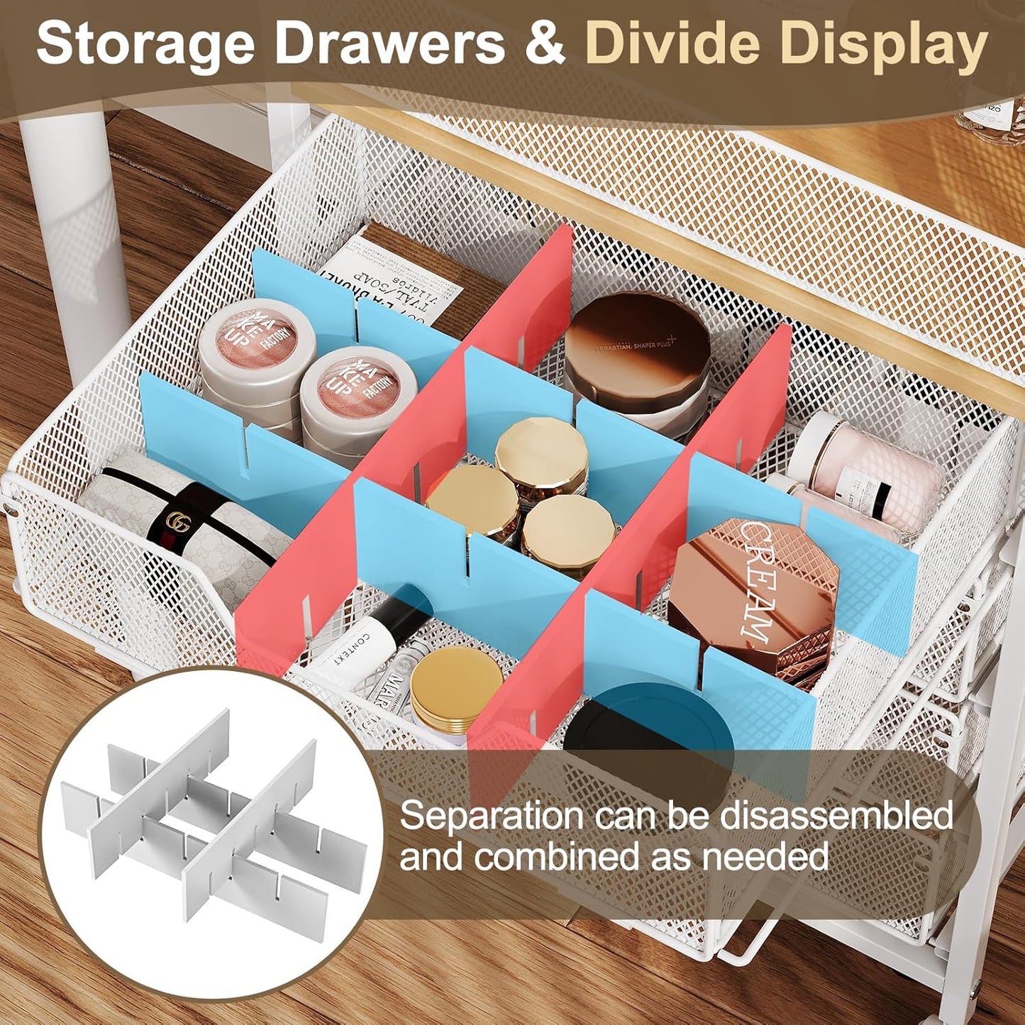 Makeup Cart Organizer with 4 Drawers, Large Floor Skincare Organizers, Vanity Storage