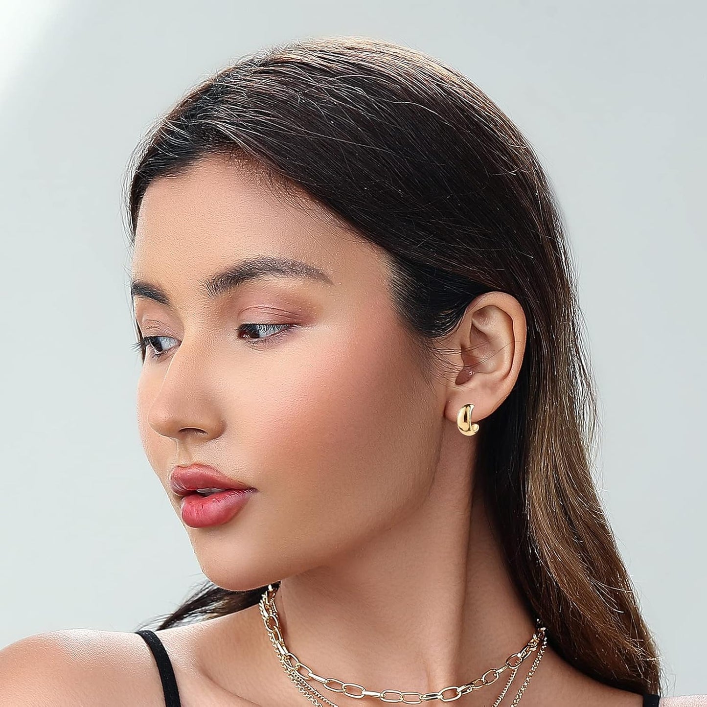 Gold Chunky Hoop Earrings Set for Women, 14K Gold Plated Twisted Huggie Hoop Earring, Thick Open Hoops Set Lightweight