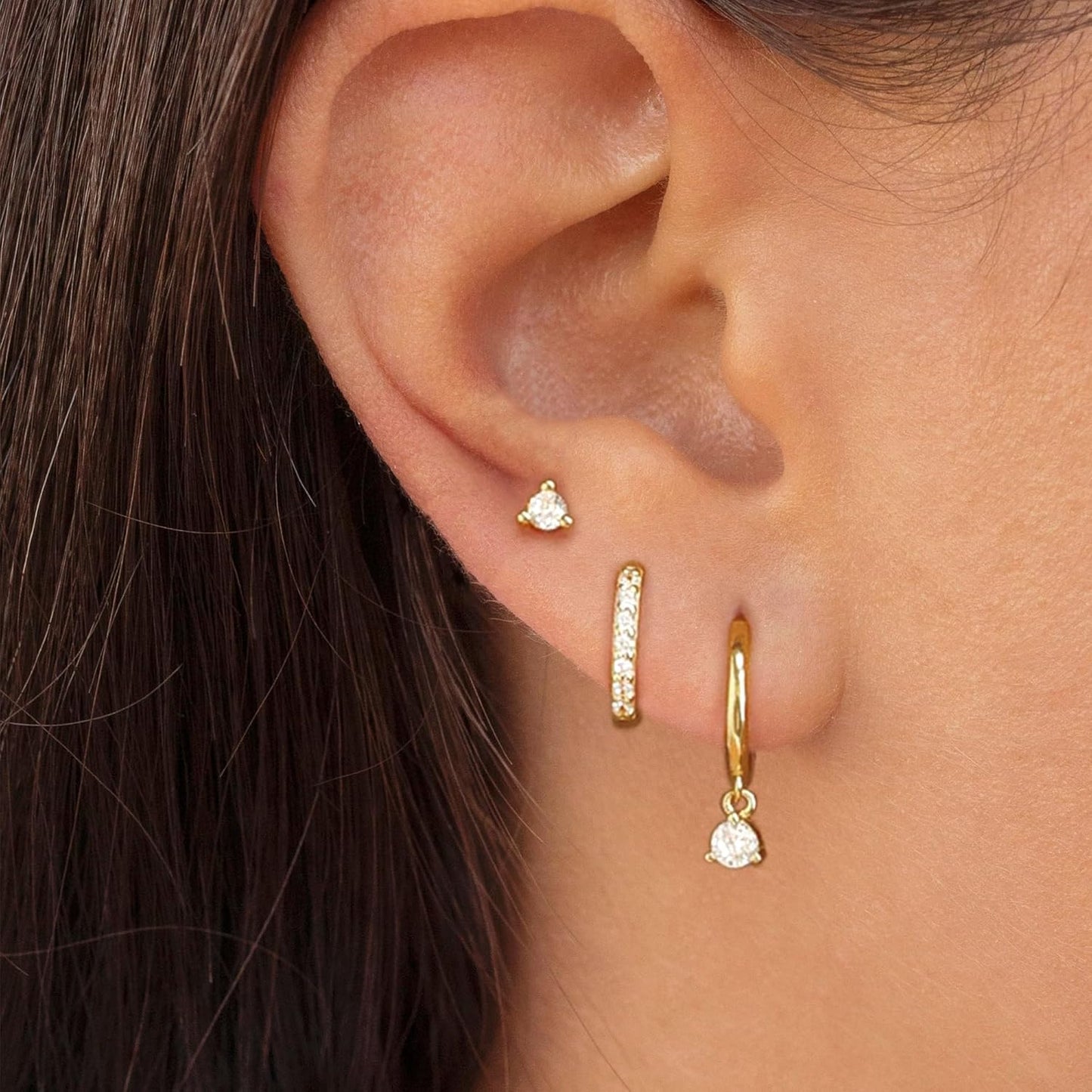 Freekiss 3 Pairs Gold Hoop Earrings Set: Dainty Stud Earrings Trendy Small 14K Gold Plated Hypoallergenic Dangle Cartilage