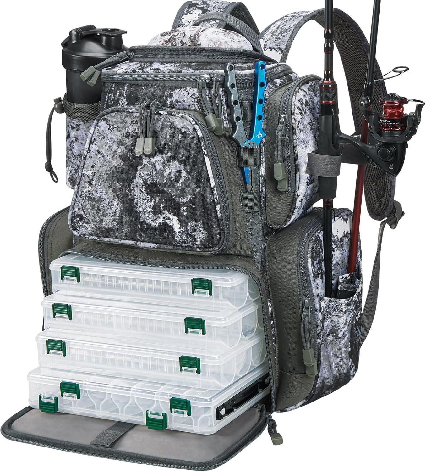 with 2 Rod Holders & 4 Tackle Boxes, Large Tackle Storage Bag With Rain Cover for Fishing Gear
