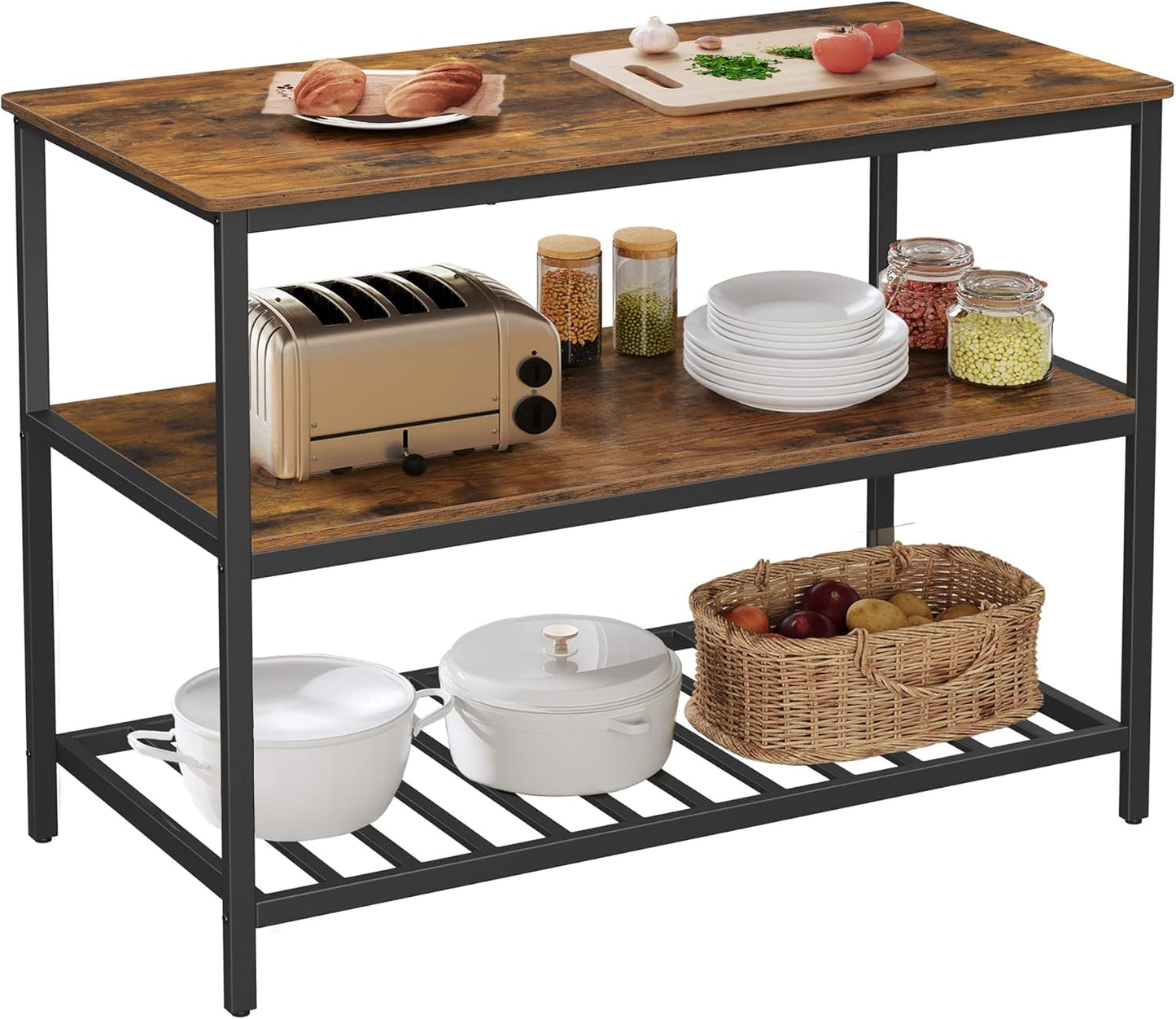 47.2 Inches Width Kitchen Shelf with Large Worktop, coffee table, Stable Steel Structure,Easy to Assemble