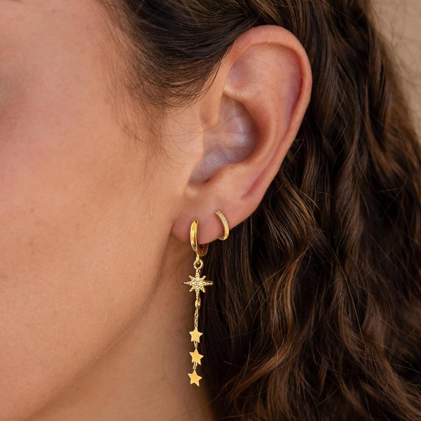 14K Gold Plated Butterfly Dangle Earrings for Women - Dainty, Trendy, CZ Drop Earrings - Simple Long Dangling Jewelry