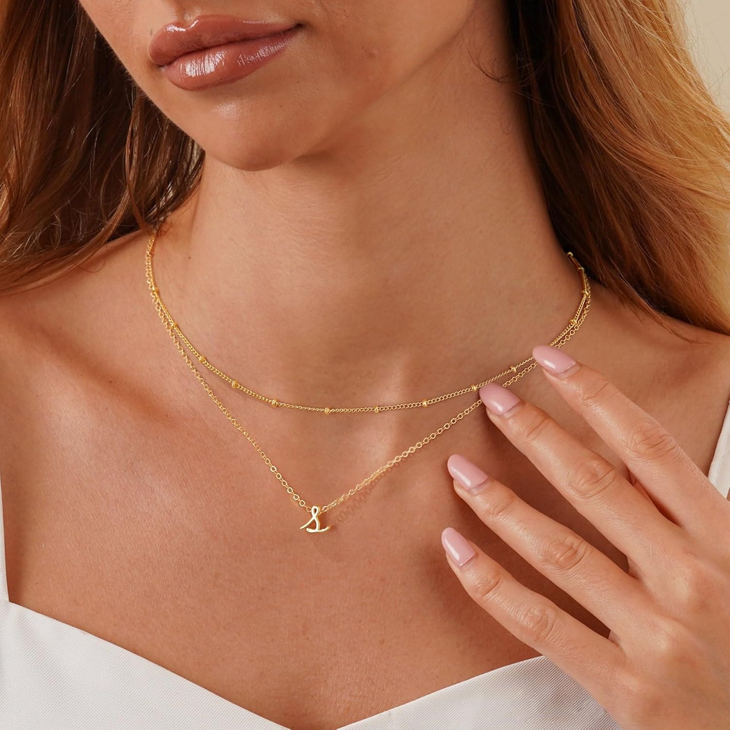 Laytered Initial Necklace for Women & Teens, Dainty Gold/Silver A-Z Letter Personalized Jewelry Gift