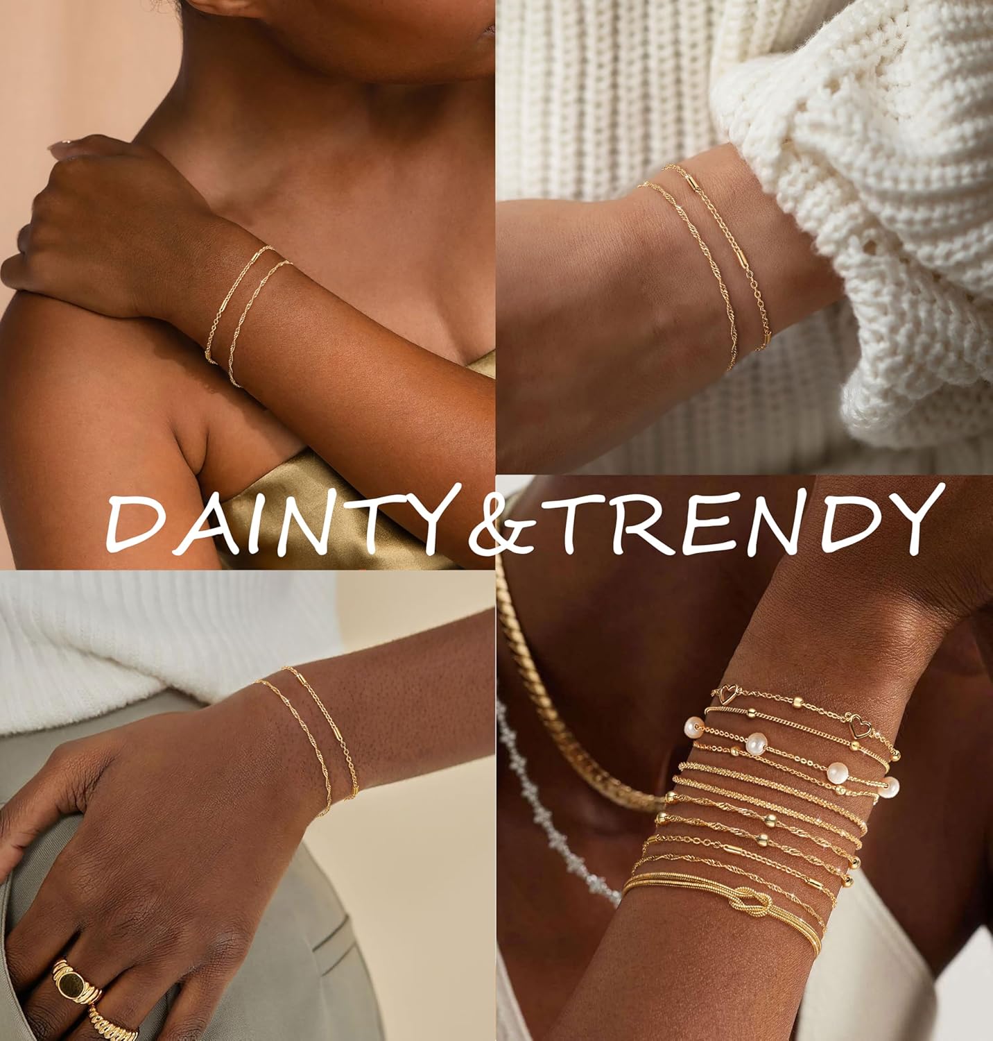 Gold Bracelets for Women Trendy 14K Gold Plated Bracelet for Women Non Tarnish Dainty Stackable Layered