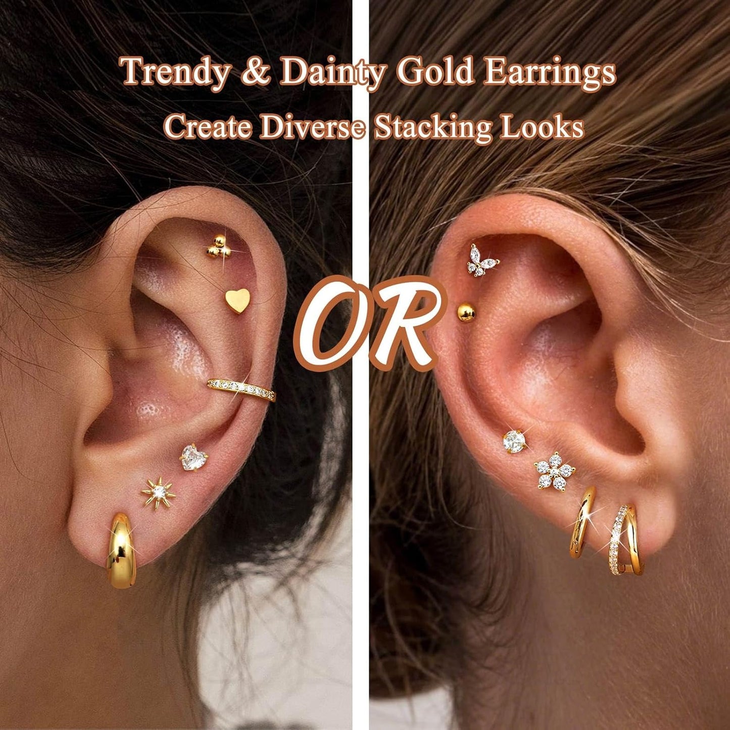 Jstyle Hypoallergenic Gold Stud Hoop Earrings for Women Men Surgical Stainless Steel Flat Back Earrings Small 14K Gold Huggie Hoops