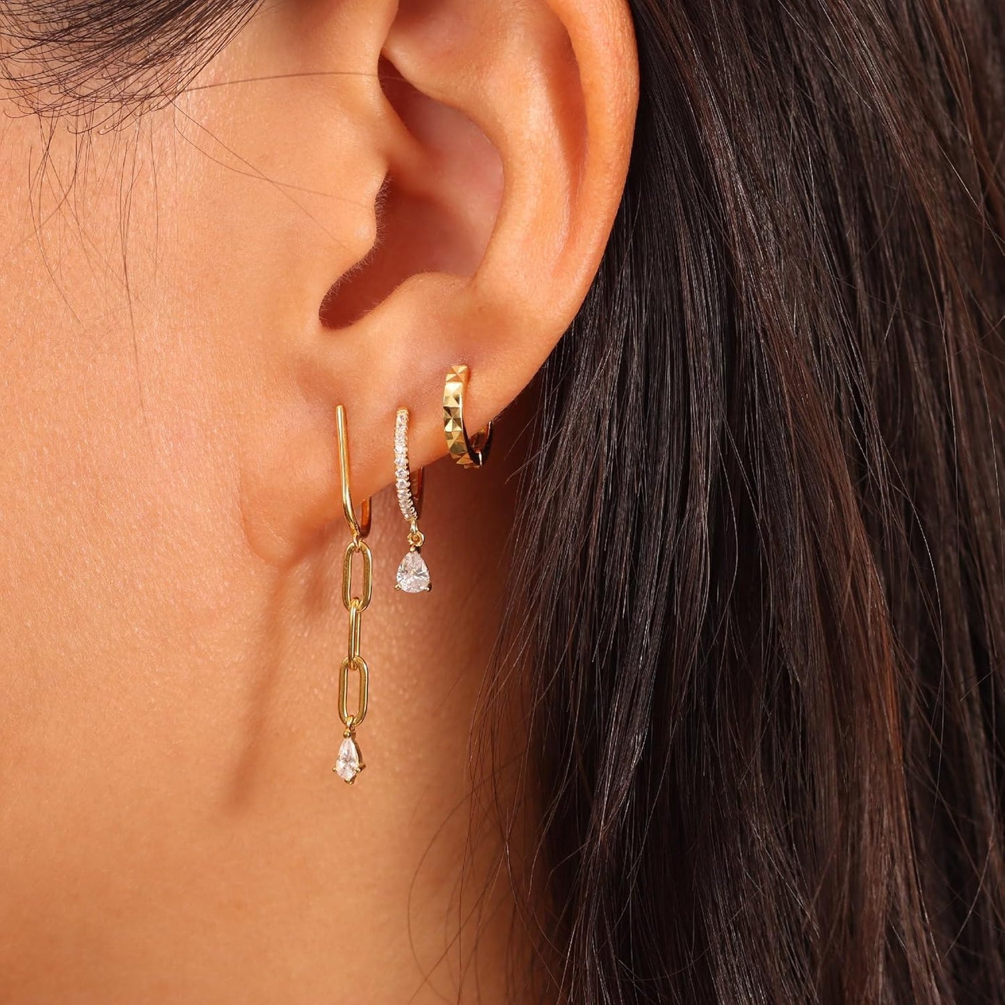 Freekiss 3 Pairs Gold Hoop Earrings Set: Dainty Stud Earrings Trendy Small 14K Gold Plated Hypoallergenic Dangle Cartilage