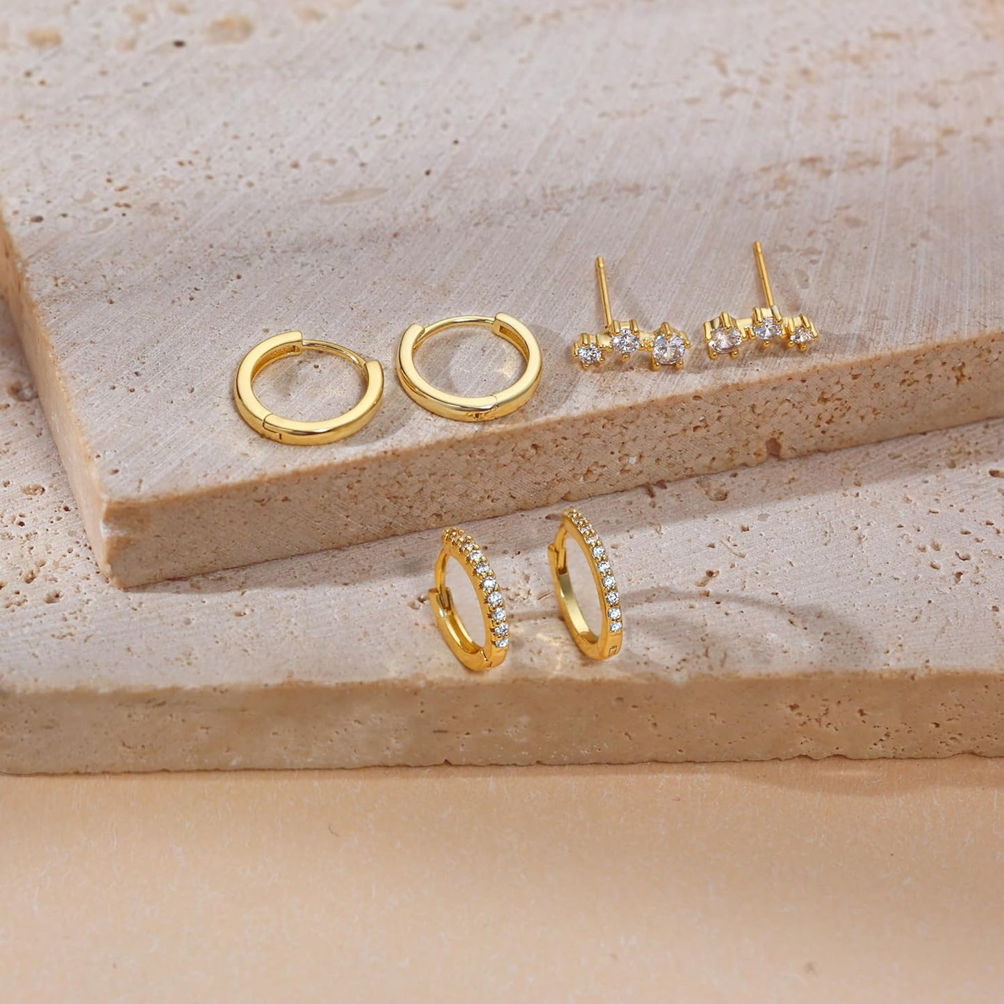 Freekiss 3 Pairs Gold Hoop Earrings Set: Dainty Stud Earrings Trendy Small 14K Gold Plated Hypoallergenic Dangle Cartilage