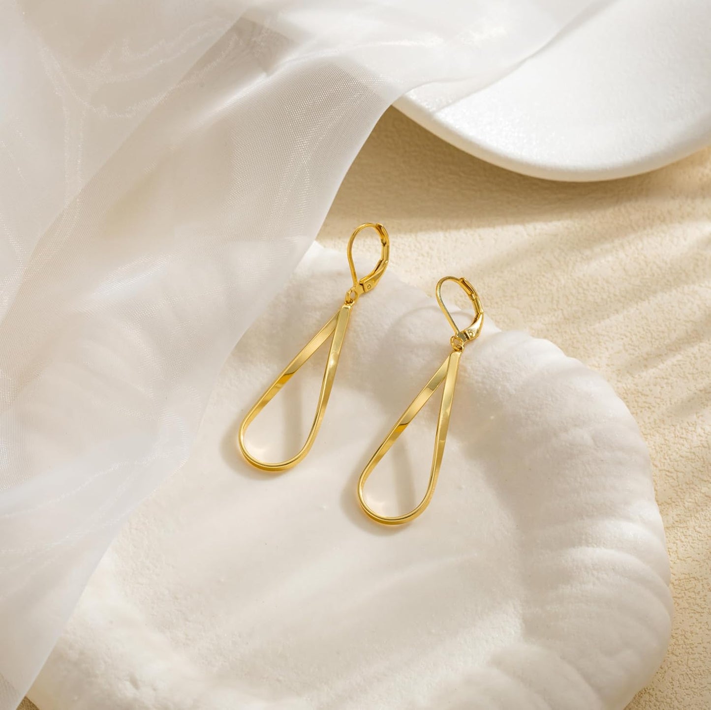Gold Dangle Earrings for Women, 14K Gold Plated LightweightTeardrop Drop Earrings, Trendy Leverback Minimalist Jewelry for