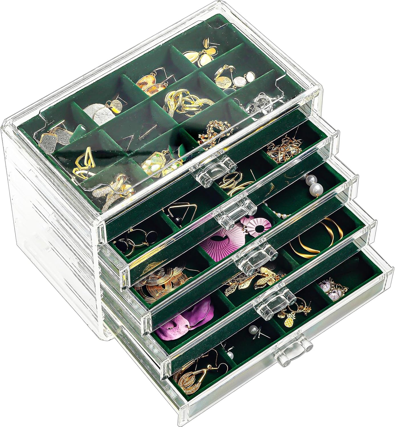 5 Layers Earring Holder Organizer Jewelry Box with 5 Drawers, Acrylic Clear Earring Case with
