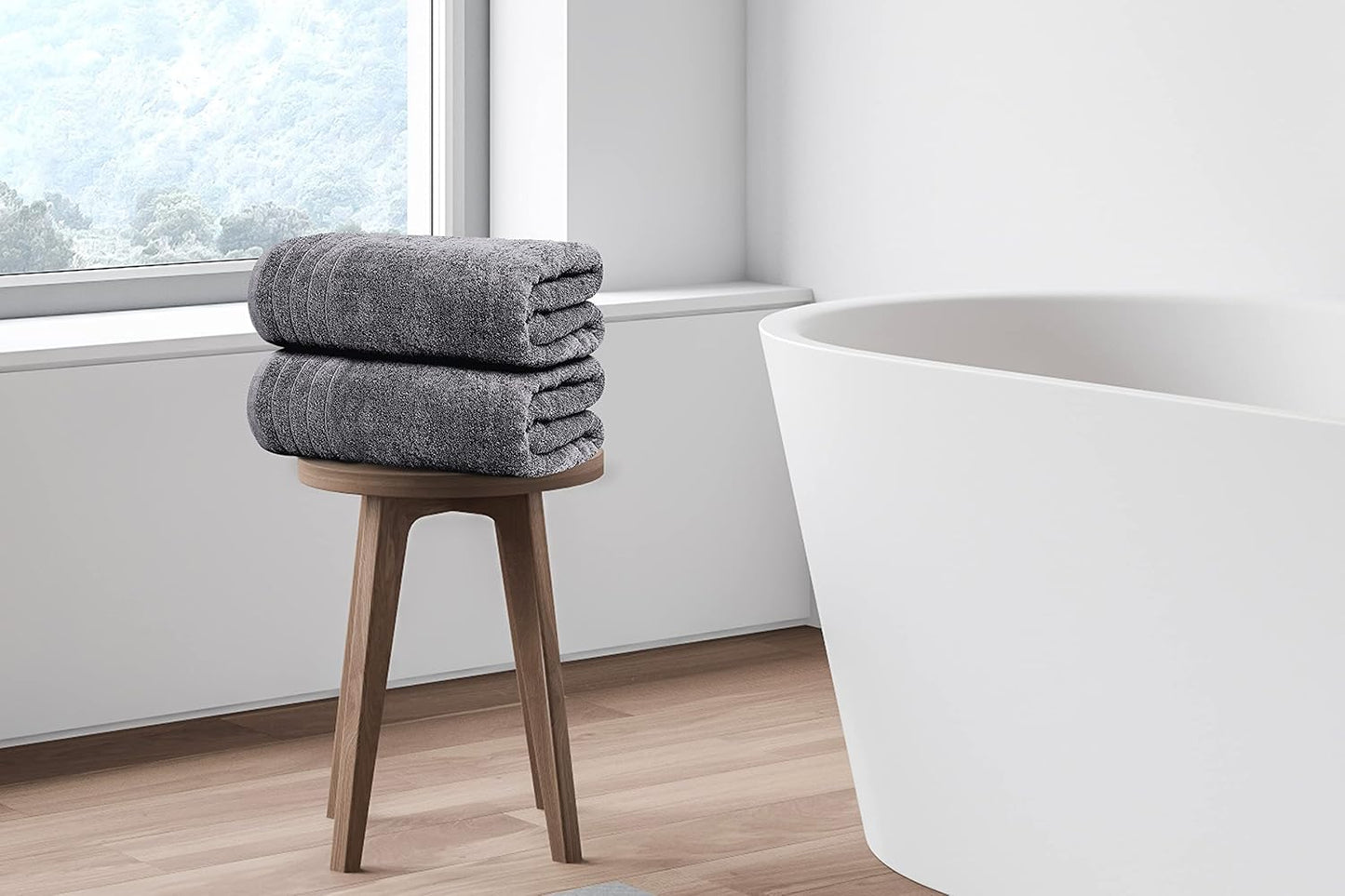 Pack of 4 Extra Large Bath Towels 30 x 60 Inches, 100% Cotton, Larger & Lighter Weight, Quicker to Dry, Super Soft and Absorbent, Perfect for Bathroom, Dark Grey