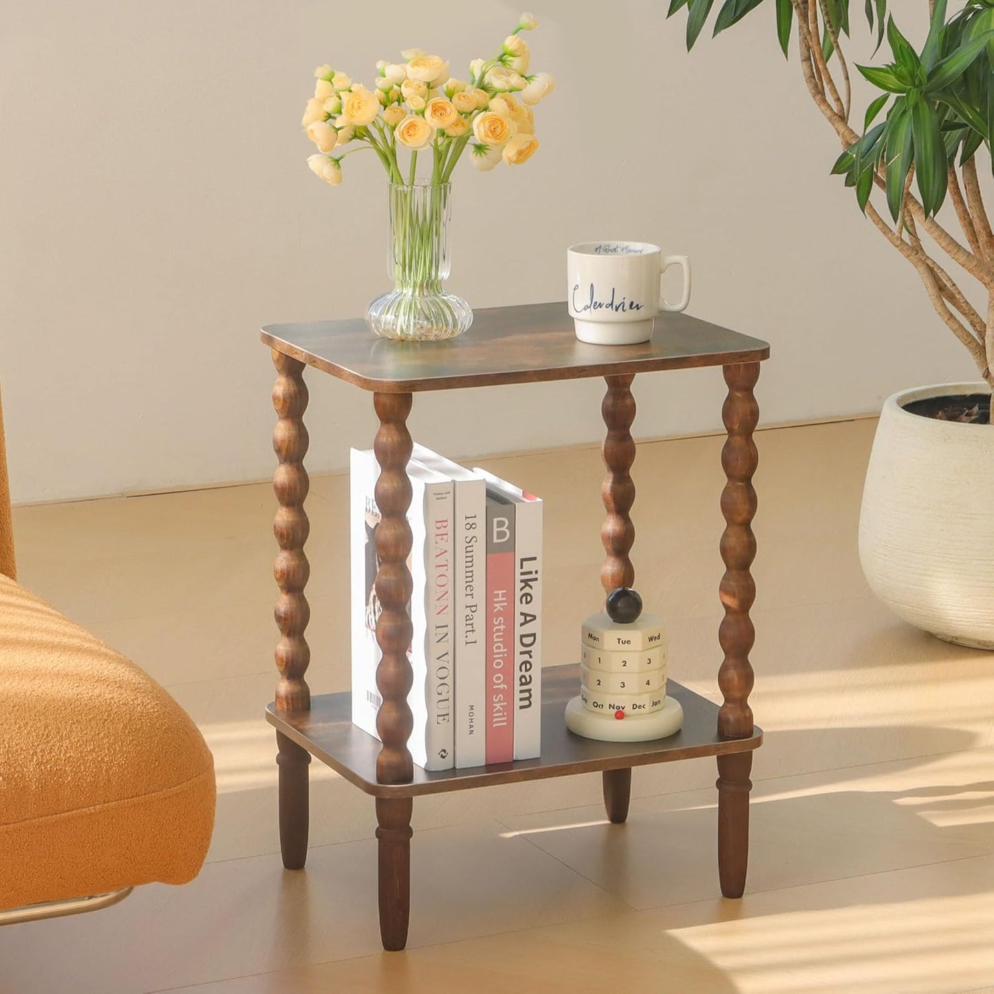 Side Table, Small End Table with Storage Shelf, 2-Tier Small Coffee Tables Living Room