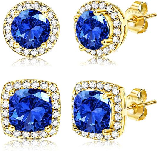 Hayoso 18K Gold Plated Halo Stud Earrings 925 Sterling Silver Cubic Zirconia Stud Earrings Round Square Diamonique Stud