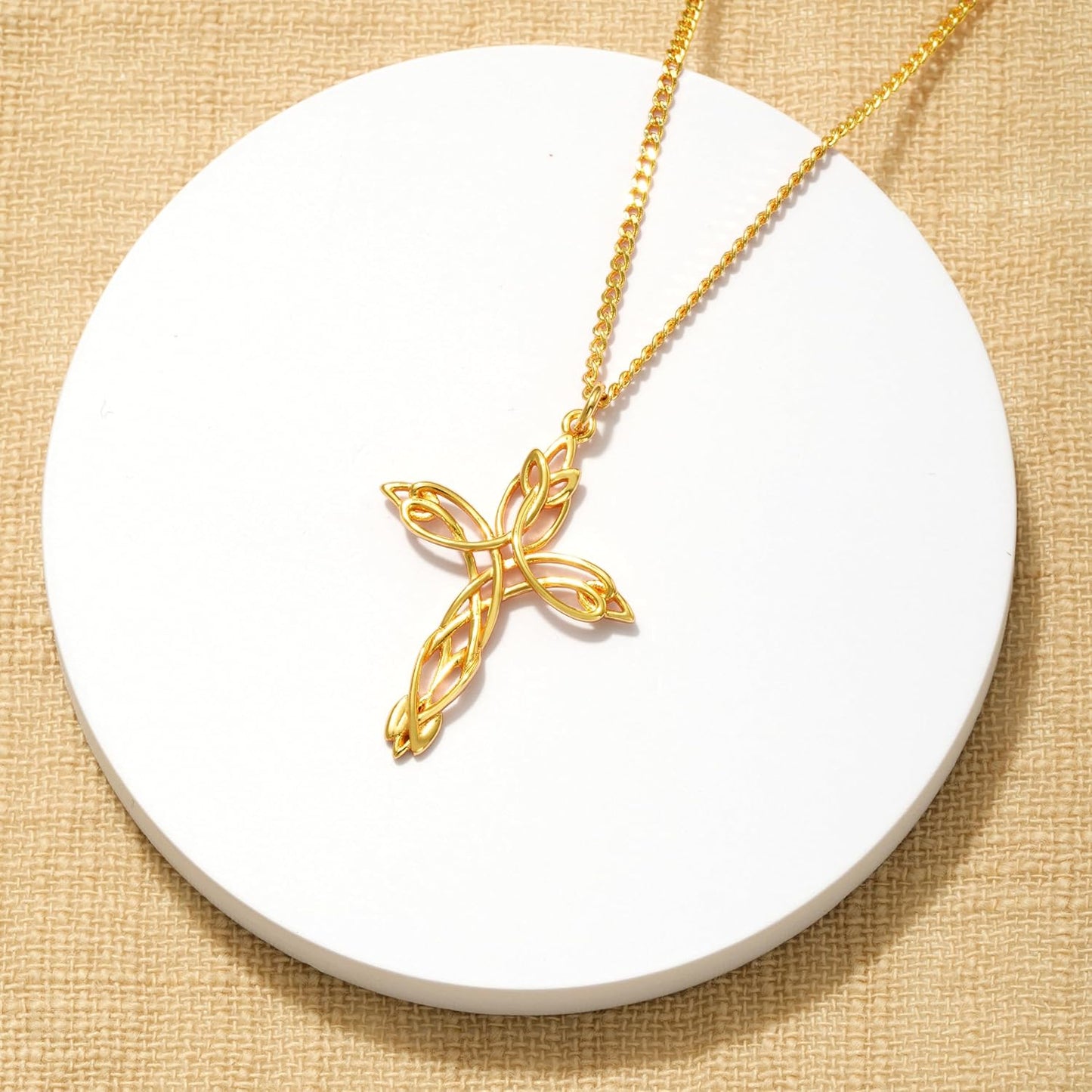 Gold Iris Cross Necklace – 14K Plated CZ Pendant for Women