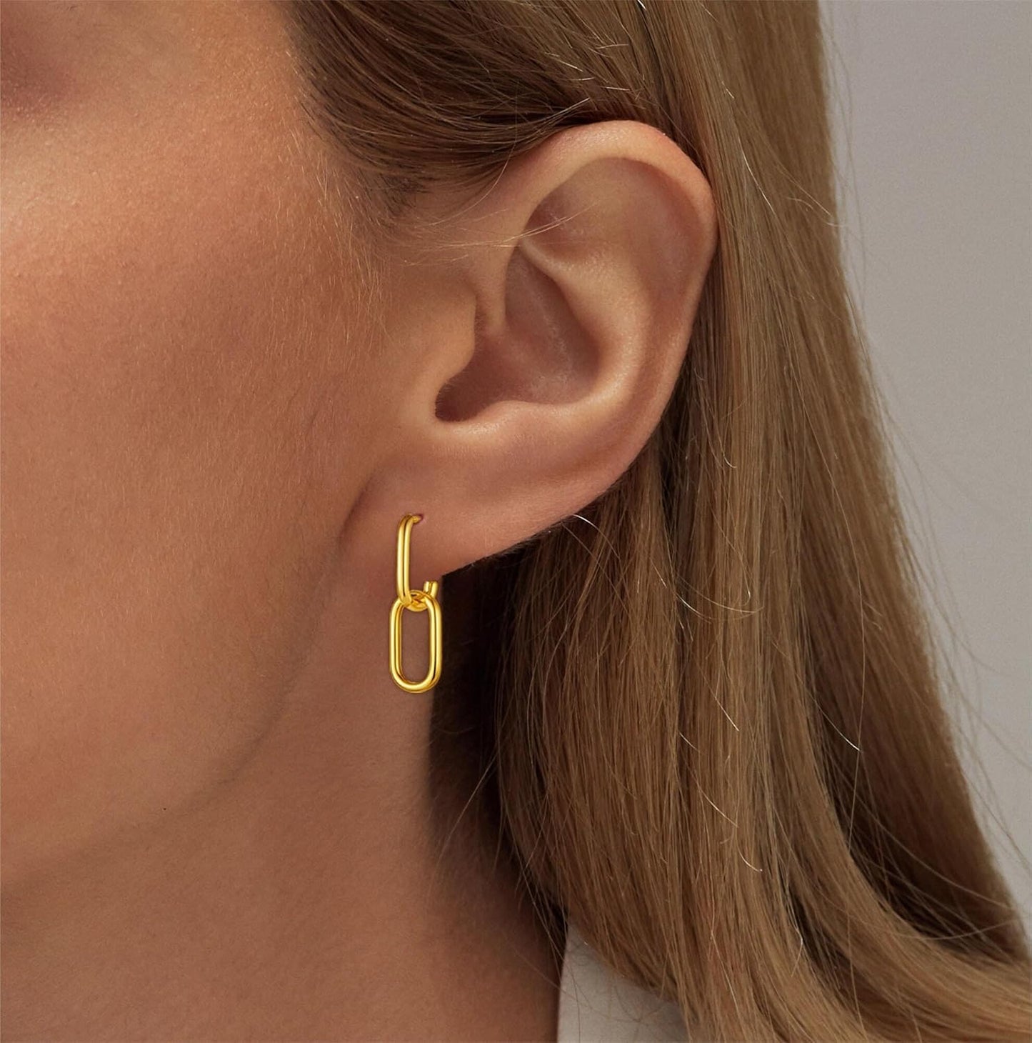 Gold Earrings for Women Trendy, Simple Dainty 14K Gold Plated Paperclip Square Chain Link Dangle Pin Stud Huggie Earrings Lightweight