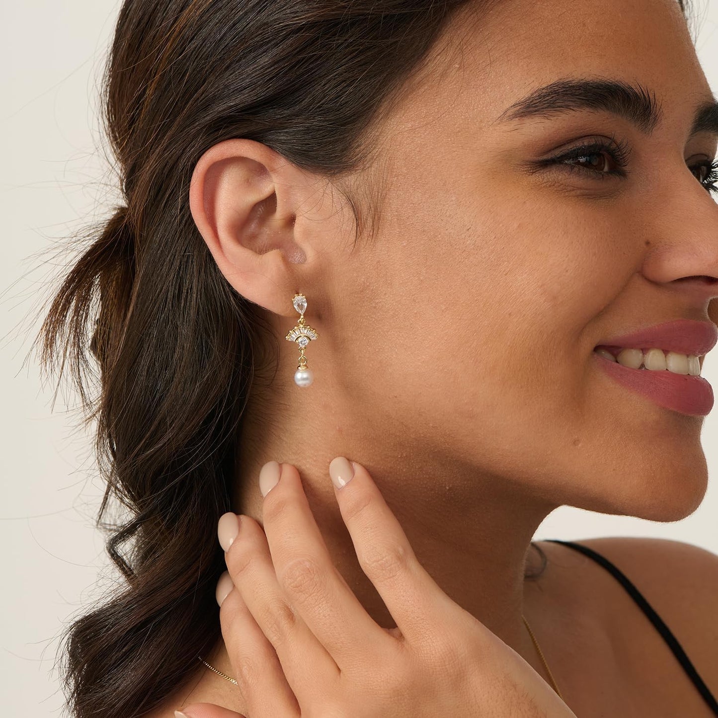 Pearl Earrings: 14k Gold-plated Cubic Zirconia Accented Pearl Drop Dangle Wedding Engagement Earrings For Women Bridal Bridesmaid