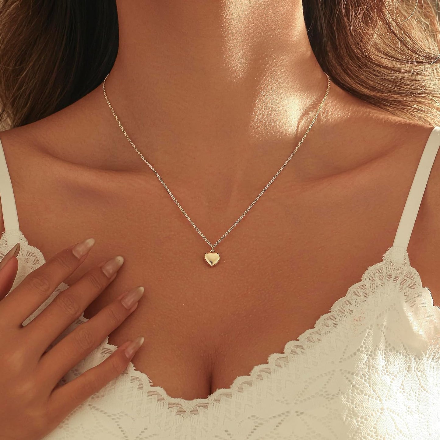 Dainty 14K Gold Plated Heart Choker: Simple Small Pendant Necklace for Women, Trendy Luxury Gift