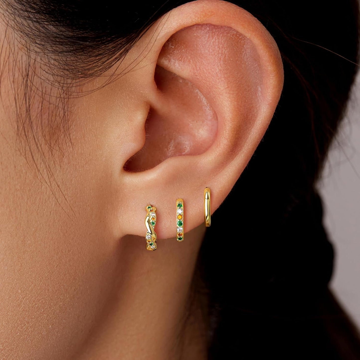 Inerney Gold Huggie Hoop Earrings Set for Women, Dainty Small Sterling Silver Earring Stacks Hypoallergenic Jewelry for Multiple Piercings