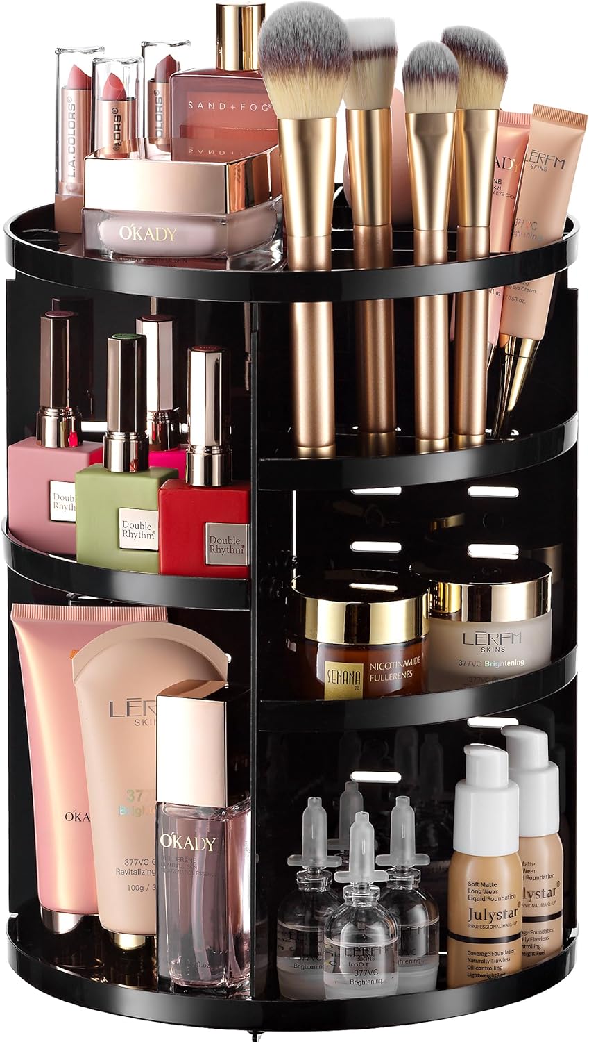 360 Rotating Makeup Organizer Countertop - Adjustable Shelf Height Countertop Storage