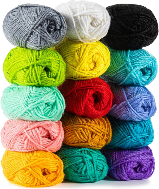 OMOMMD 15x20g Acrylic Yarn for Crocheting - Soft Knitting Yarn for Crafts Multicolor Skeins for Crocheting DIY Bulk for Handicraft Knitting Scarves Ideal Gift for Beginners Adults