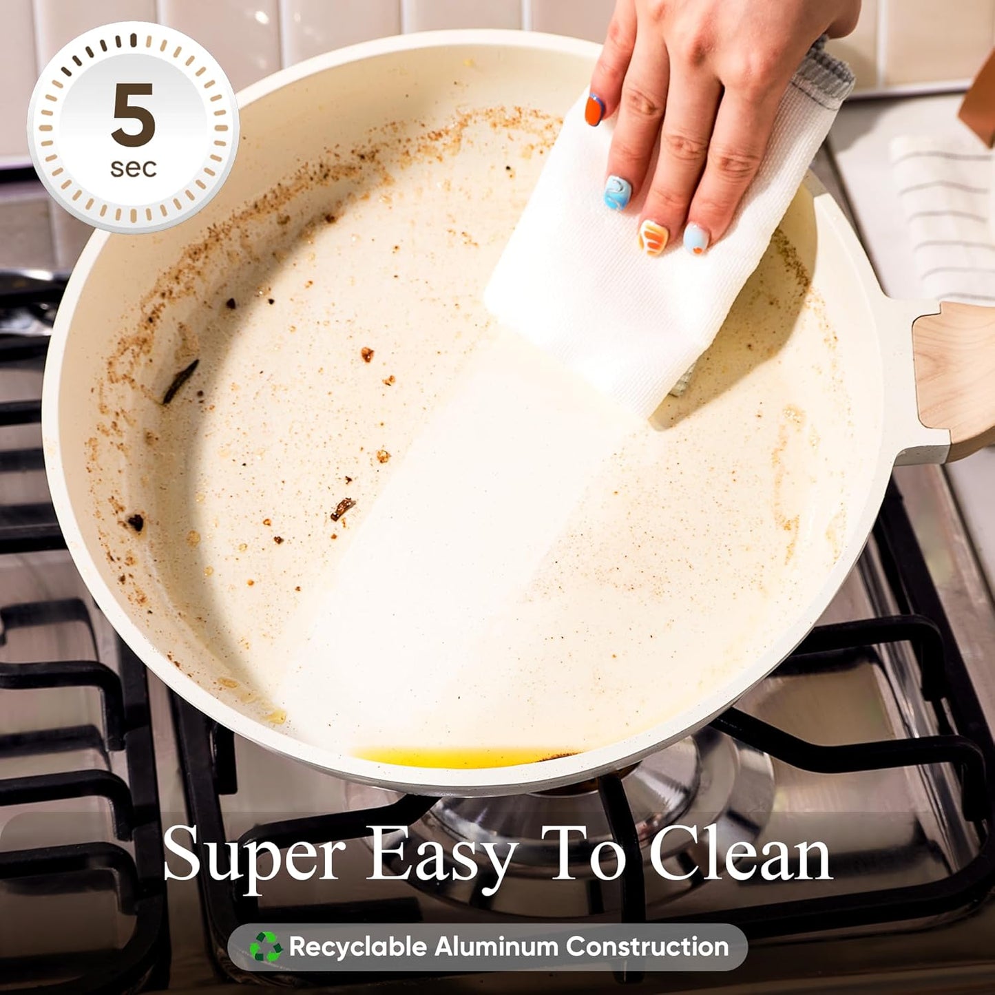 21-Pc White Granite Nonstick Pot and Pan Set for Induction Cooktops