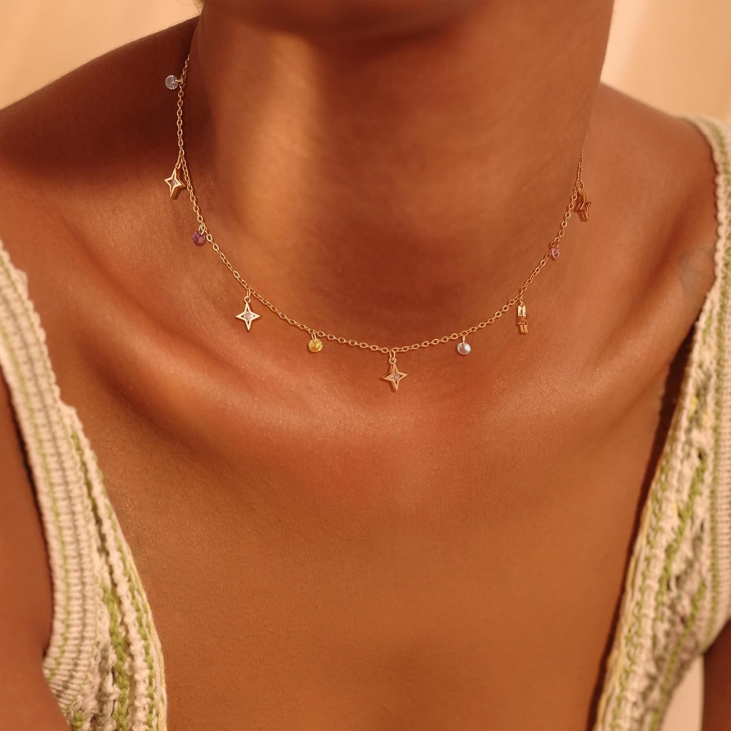 Daisy Flower Choker Necklace - Colorful Gold Plated Delicate Chain, Women's Dainty Fashion Jewelry Gift