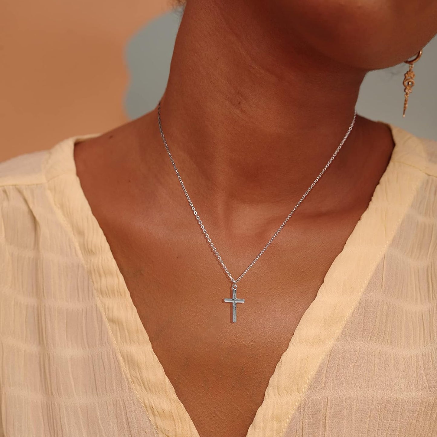 Cross Necklace 14K Plated Dainty Chain, Minimalist Faith Pendant Religious Prayer Jewelry Gift