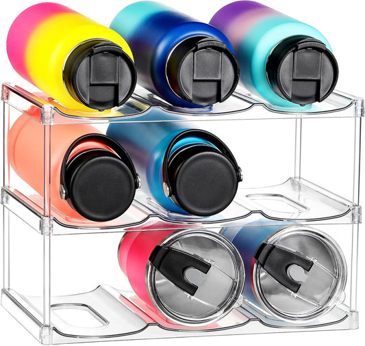 LARGER Compartment - Stackable Water Bottle Organizer Holder - 3 Tier Hold 9