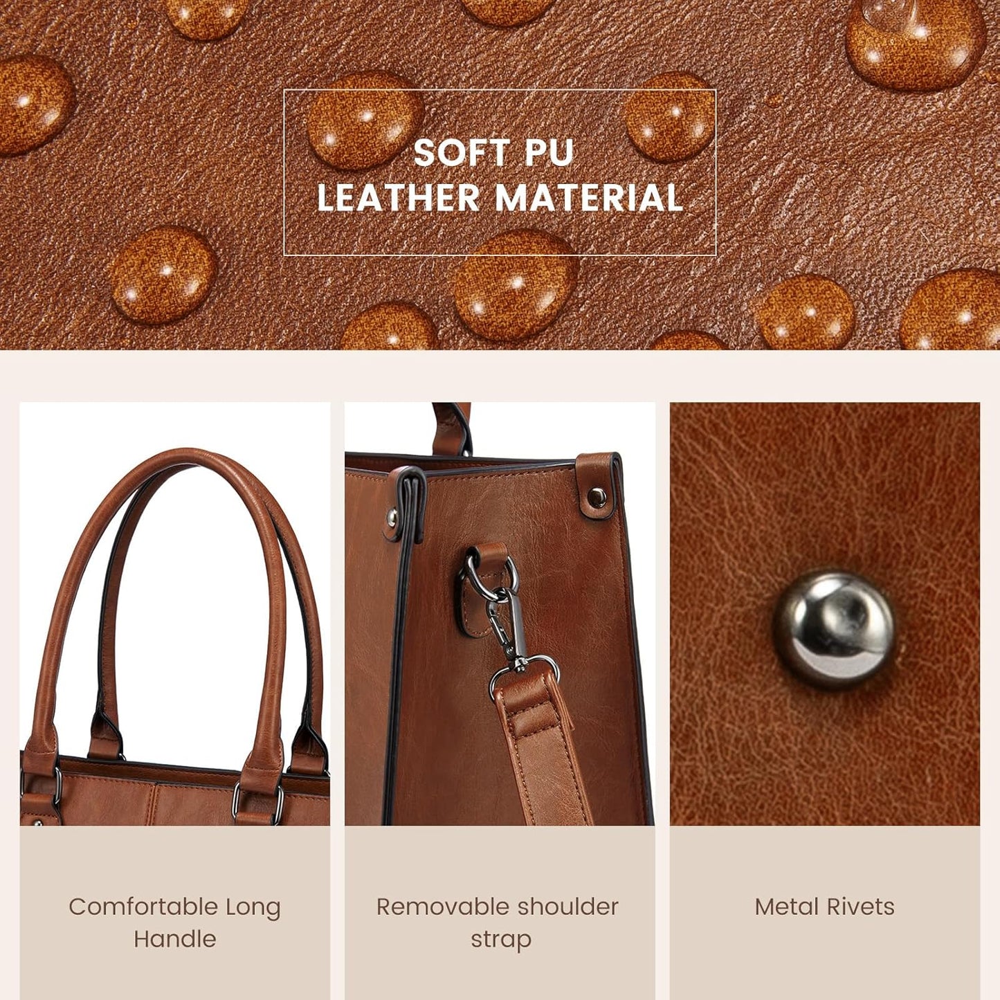15.6 Inch Large Capacity Vintage Leather Work Computer Bag, Business Casual Shoulder Handbag
