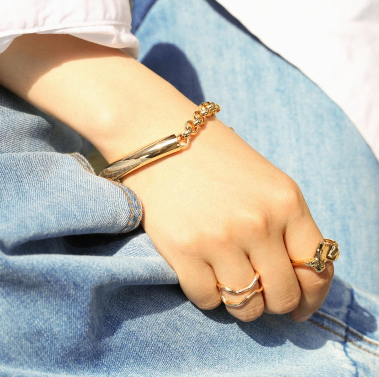18k Gold Plated Personalized Chunky Cuban Oval Link Chain Bracelets for Men Toggle Rope Bracelet Jewelry for Women