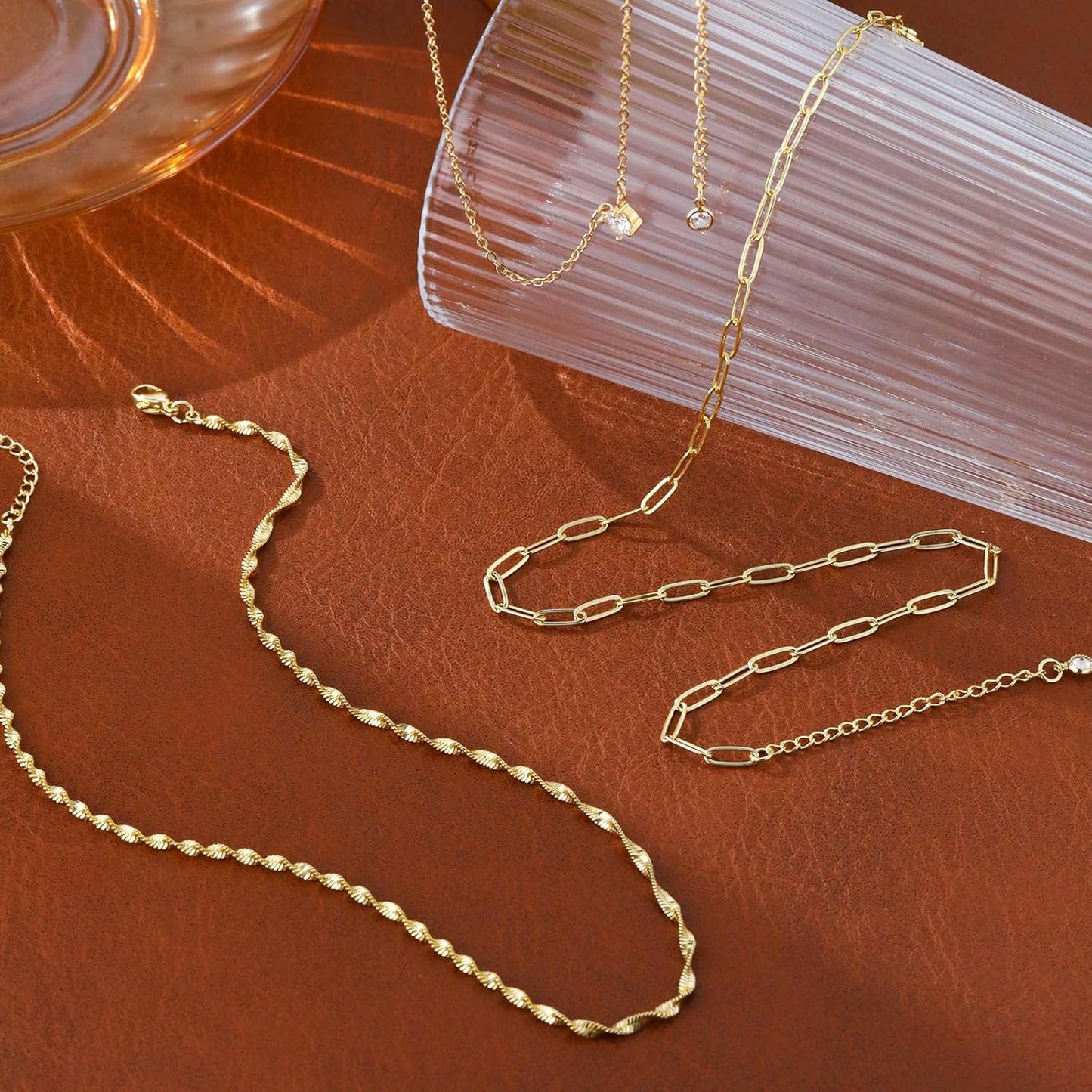 14K Gold/Silver Layered Necklace Set, Cross Pendant with Paperclip Rope Bead Box Dot Chains, Trendy German Minimalist Jewelry Gift