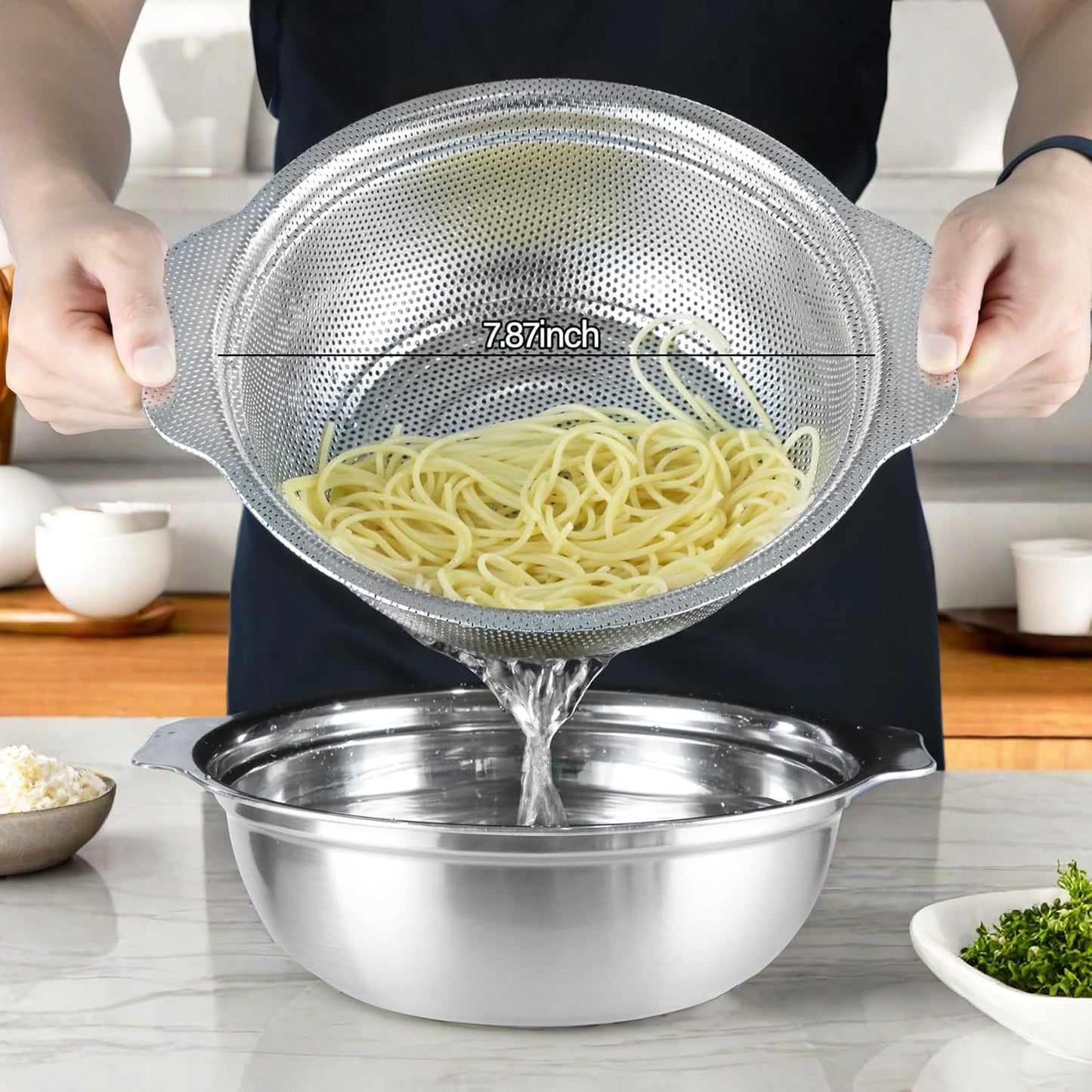 Colander Bowl Set with Microporous for Washing Rice, Pasta, Spaghetti, Fruits, Dishwasher Safe(2PC)