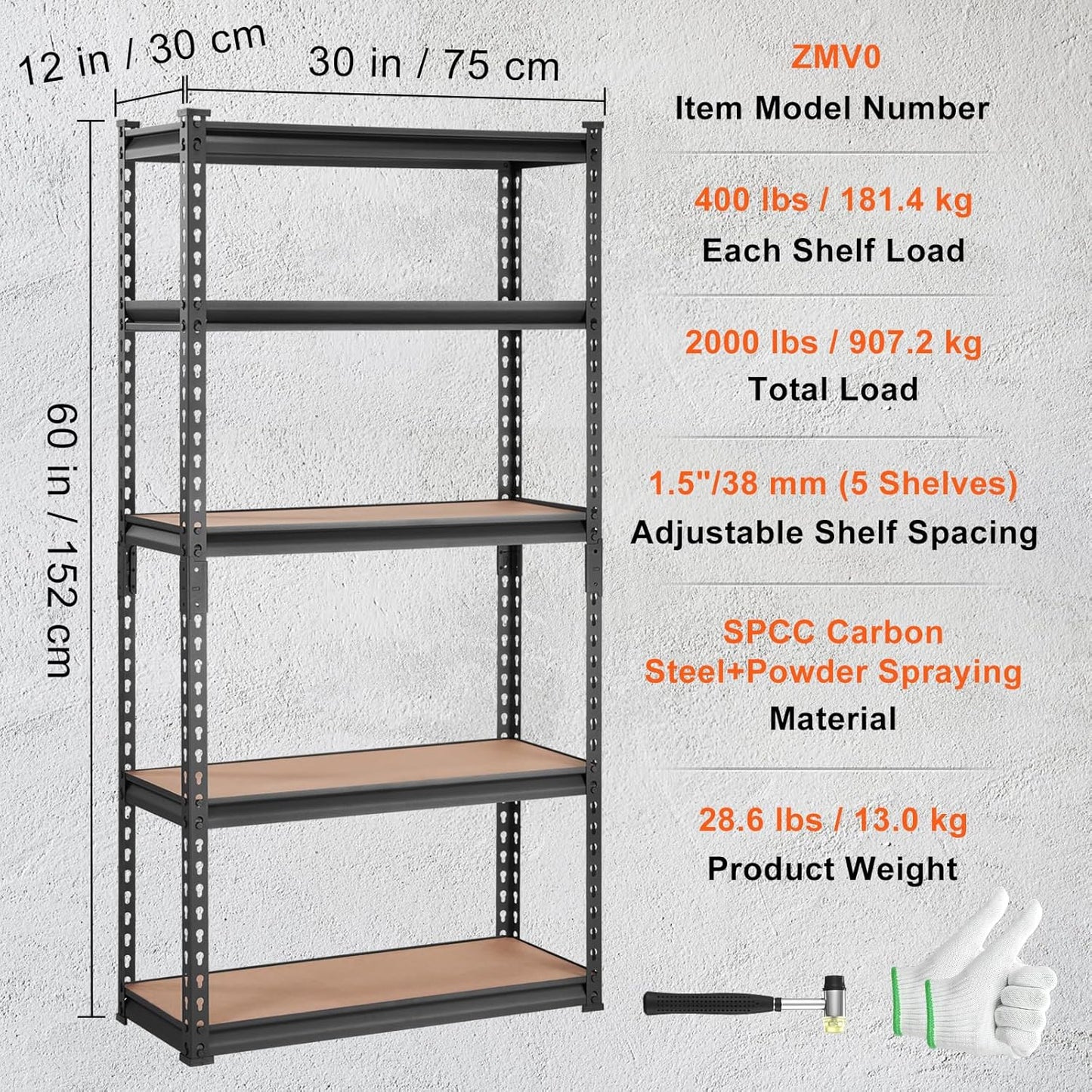 Storage Shelving Unit, 5-Tier Adjustable,  Heavy Duty Garage Shelves Metal Organizer Utility Rack